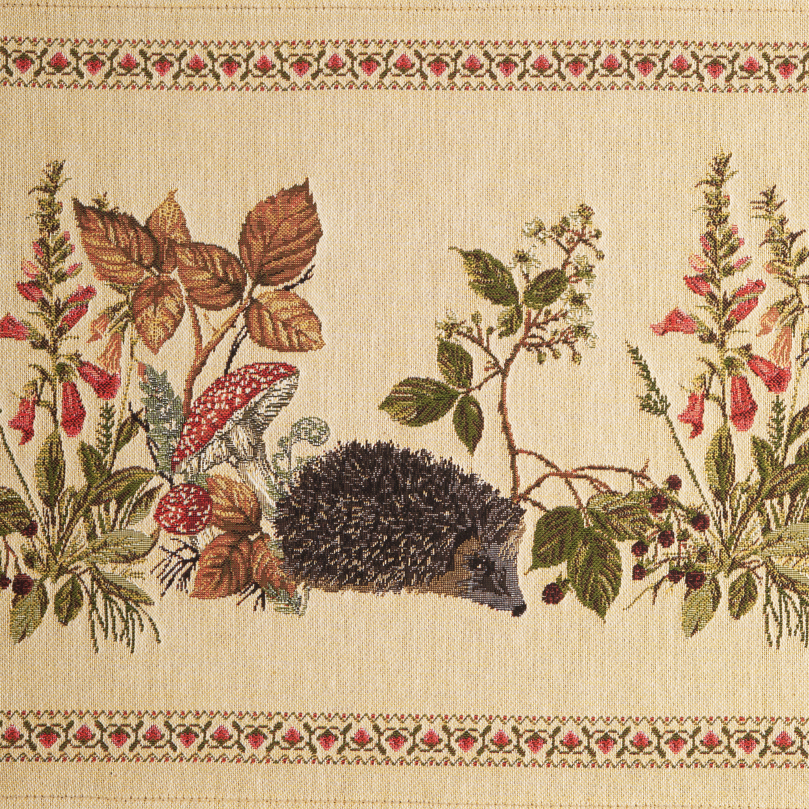 Tischläufer Gobelin 33x140 Hase Igel LU-TEX Tischdecke Herbst Gobelintischdecke mit Bommel Made in Germany