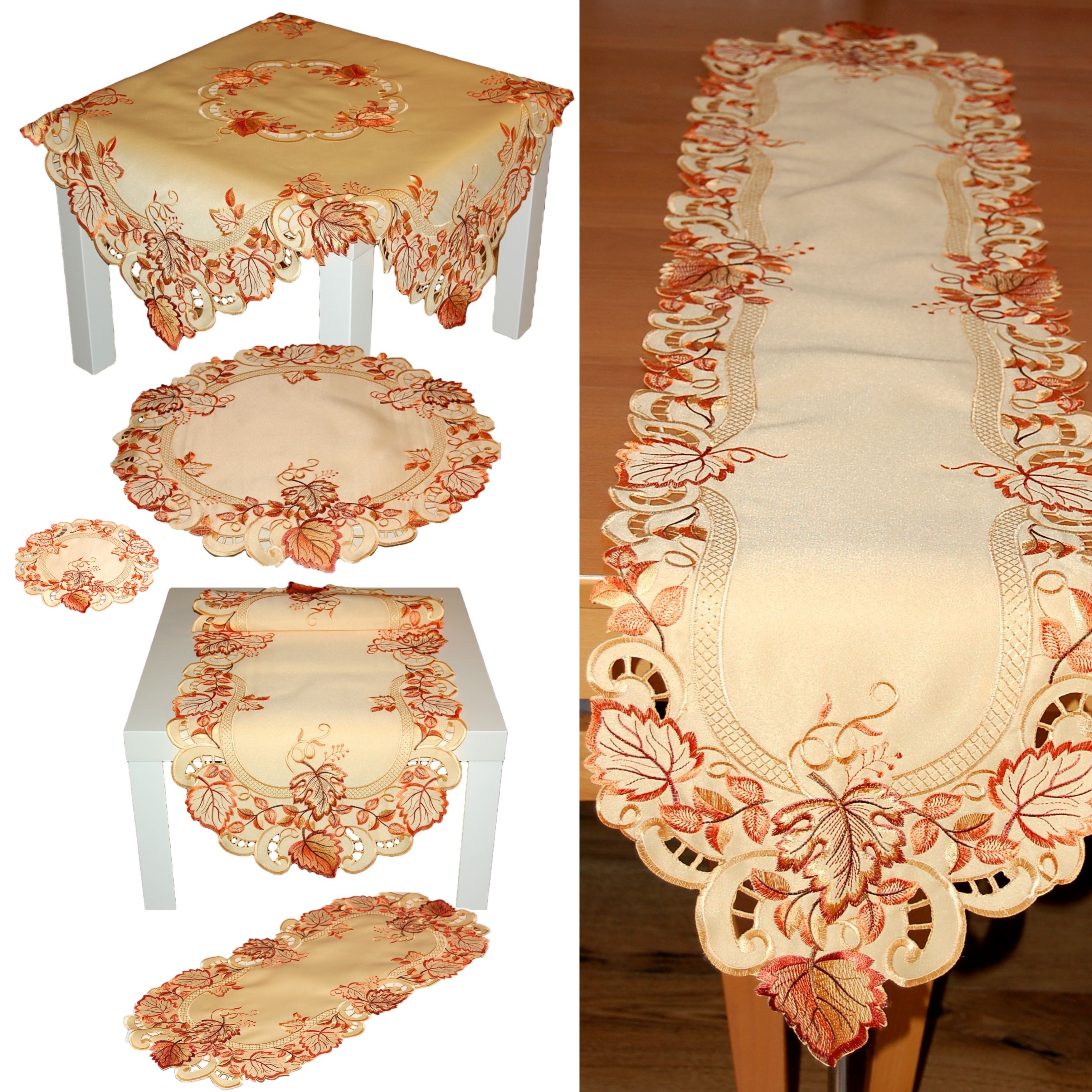 HERBST Tischdecke Tischläufer Mitteldecke Tischband Deckchen Blätter  Stickerei | eBay