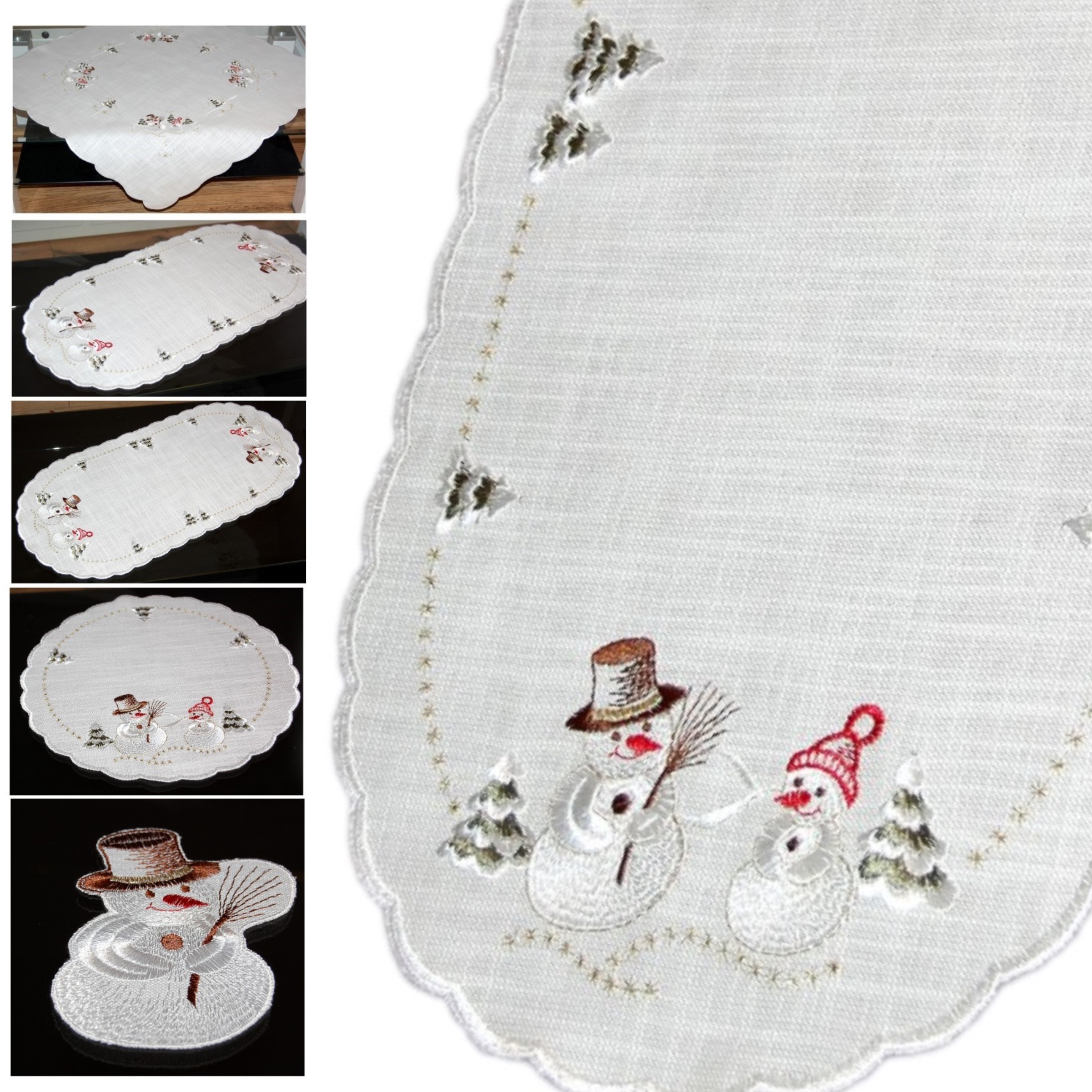 Plauener Spitze Tischdecke Stickerei Schneemann Deckchen Tischläufer Weiß  Winter | eBay