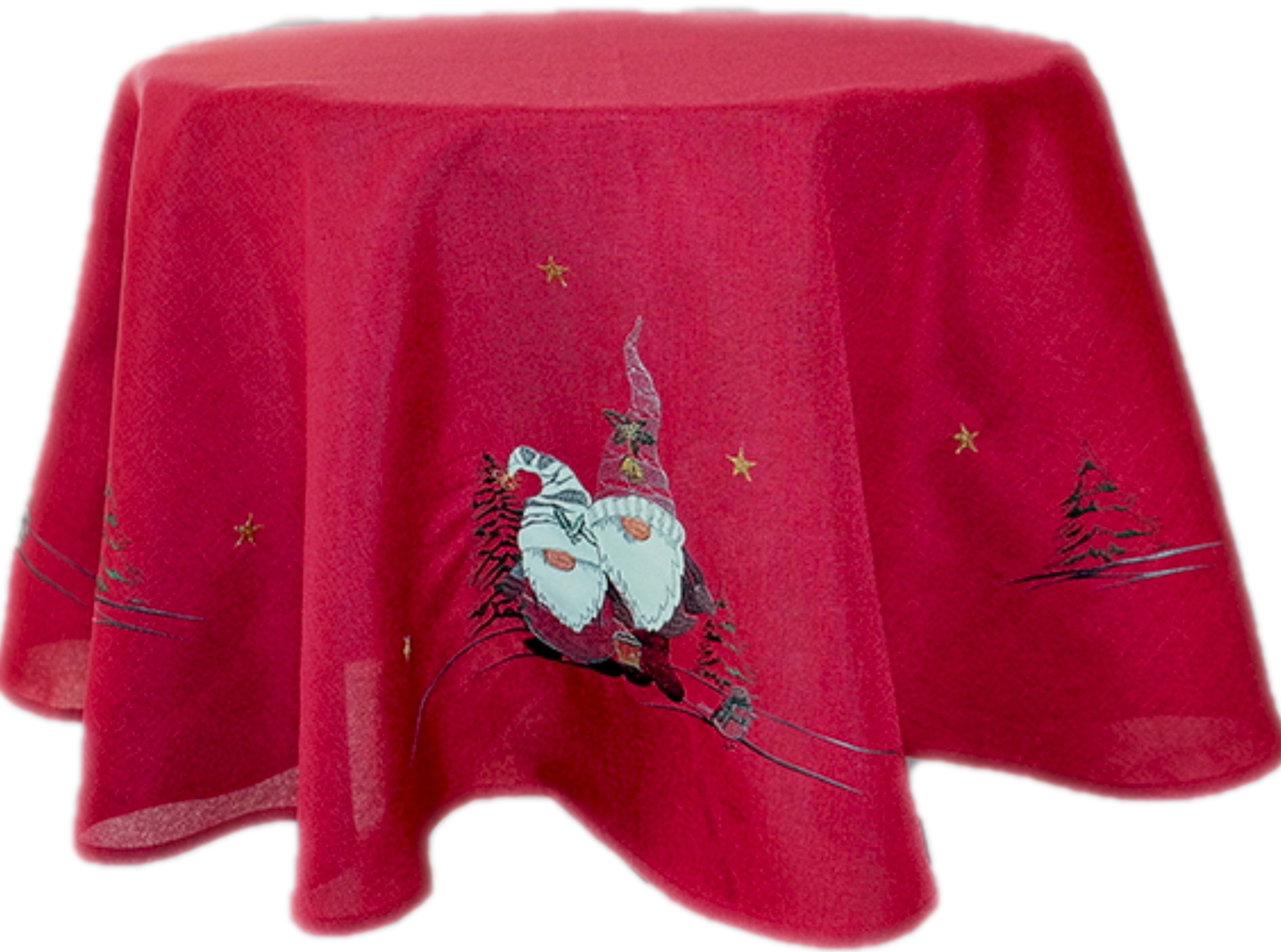 Tischdecke Weihnachten Rund 150 cm Wichtel Rot Weihnachtsdecke Weihnachtsdekoration Unterdecke Decke Stoff Bestickt