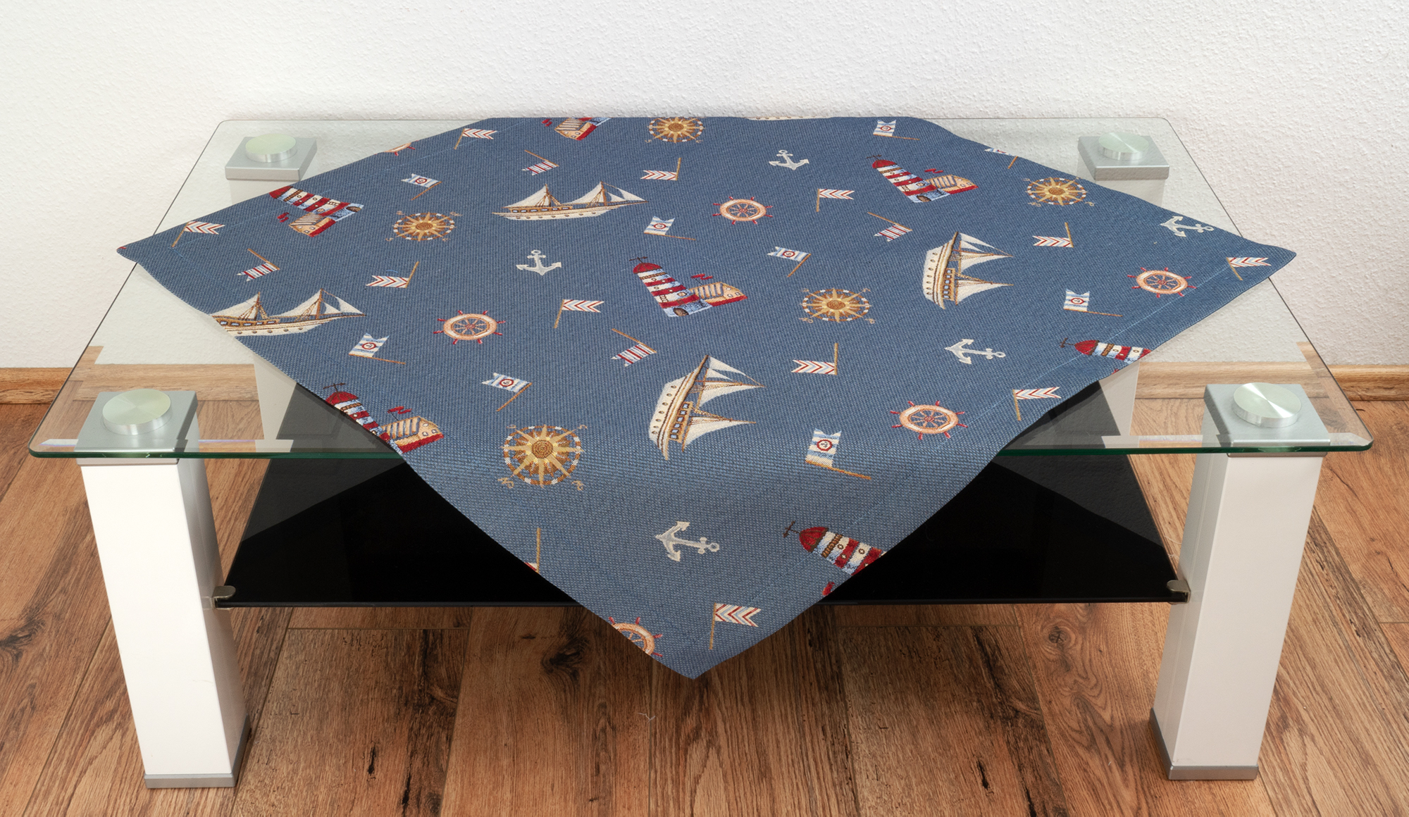 Tischdecke Maritim 110x110 Hossner Kampen Mitteldecke Decke Leuchtturm Blau Gobelin