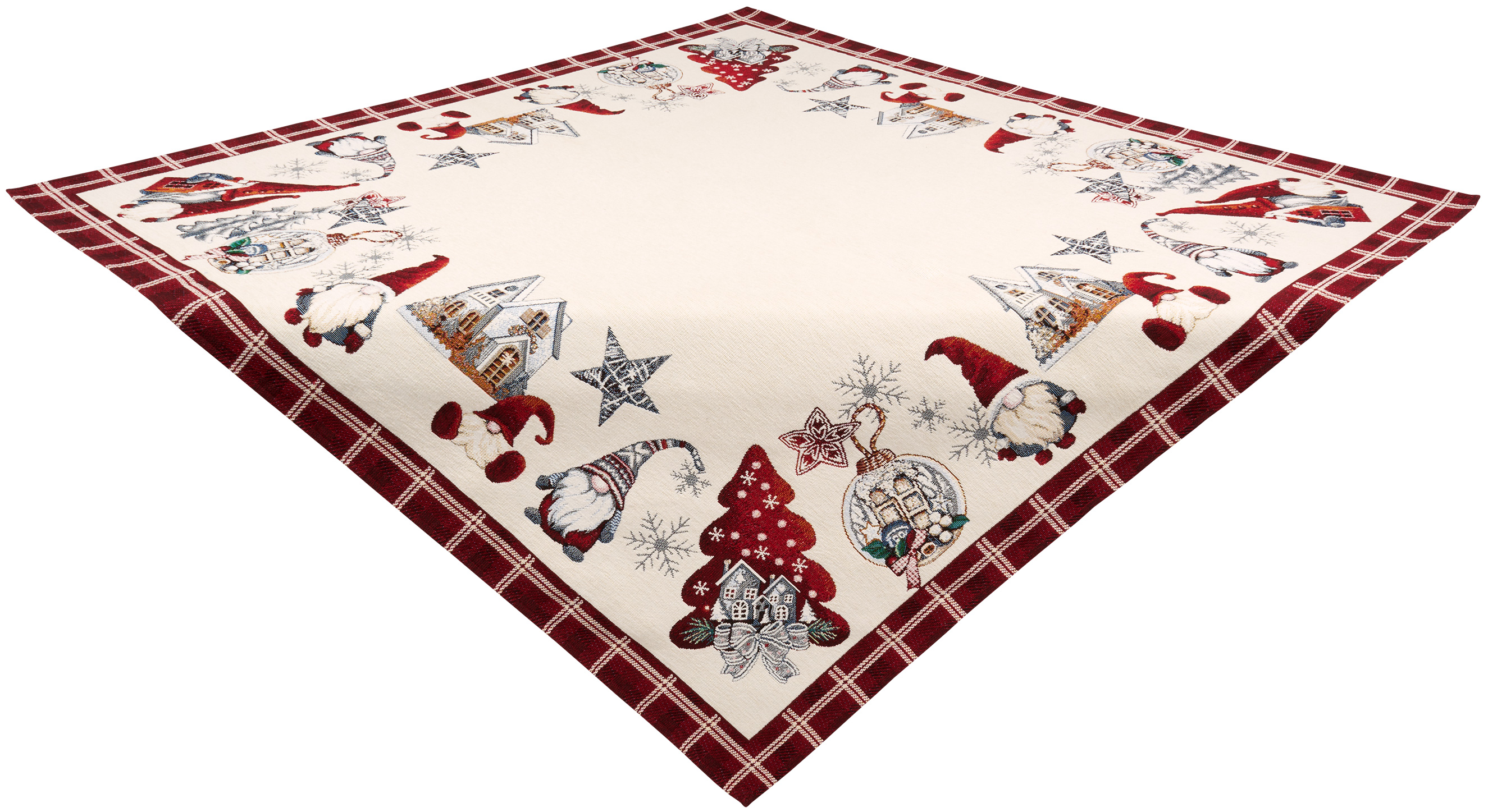 Tischdecke Weihnachten 100x100 Sandner Kobolde Chenille Gobelin Mitteldecke Decke Weihnachtsdecke Wichtel Gewebt
