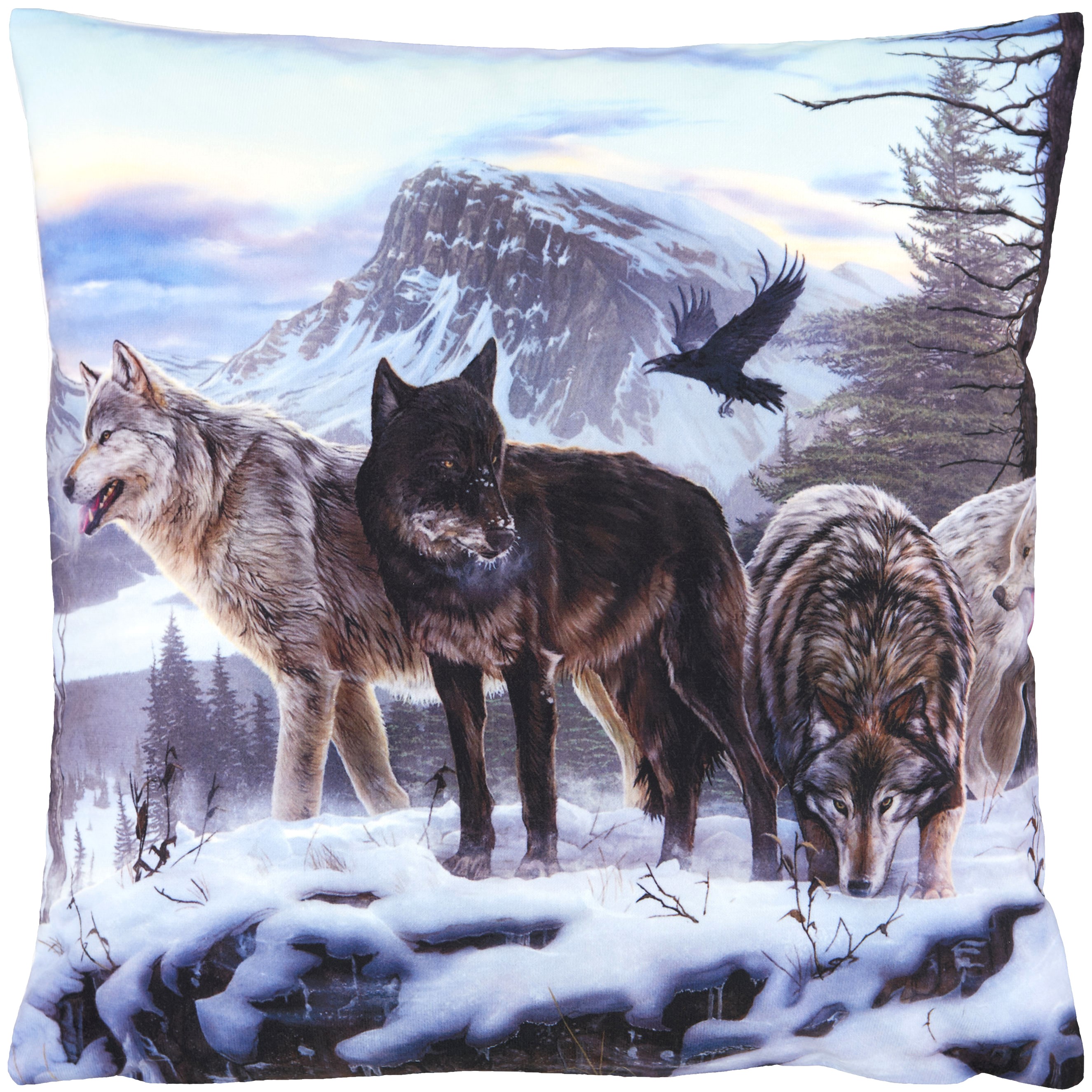 Kissenbezug Kissenhülle Winter 40x40 Dekokissen Kissen Weihnachten Landhaus Wolf