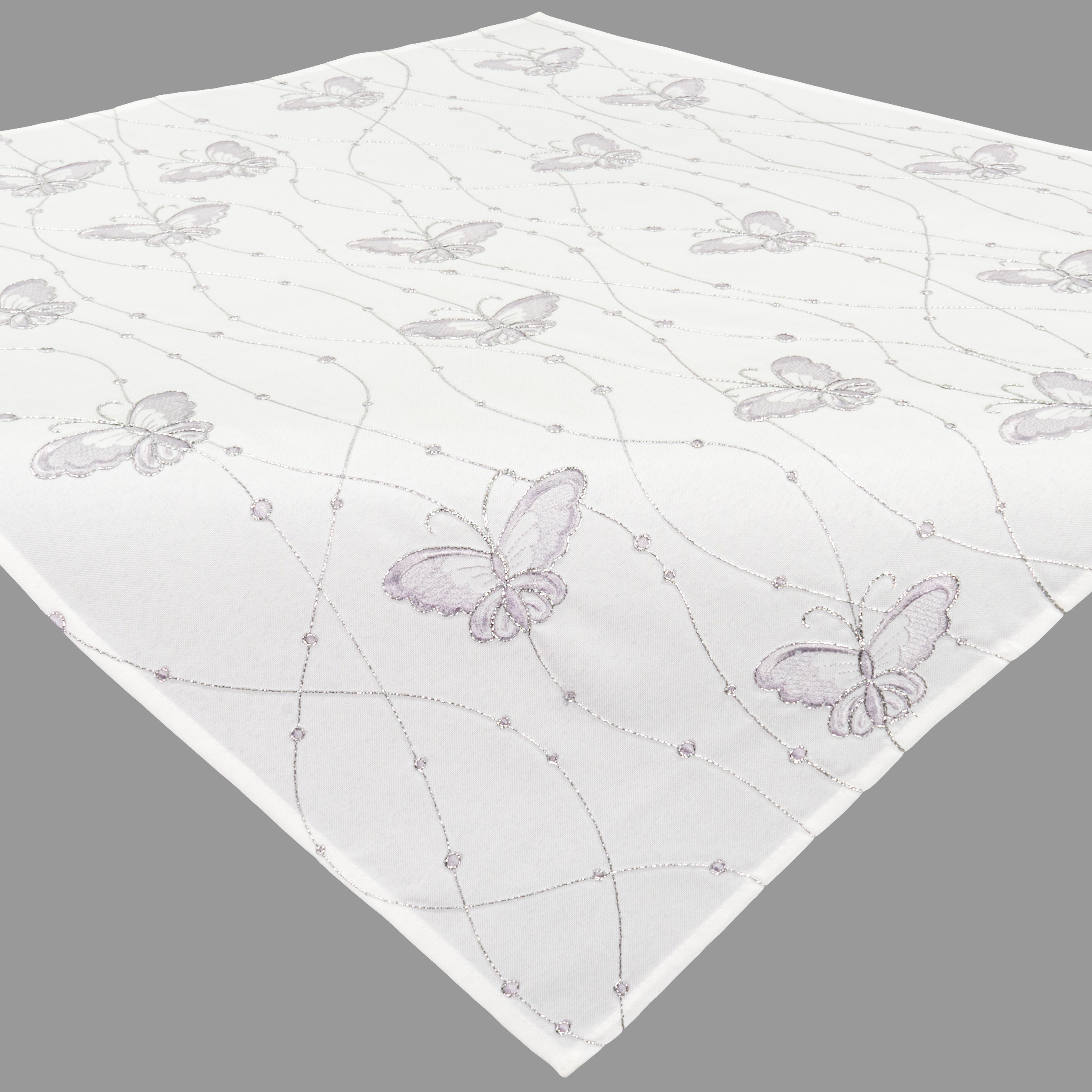 Tischdecke Weiß 110x110 Schmetterlinge Silber Mitteldecke Frühling Sommer Bestickt