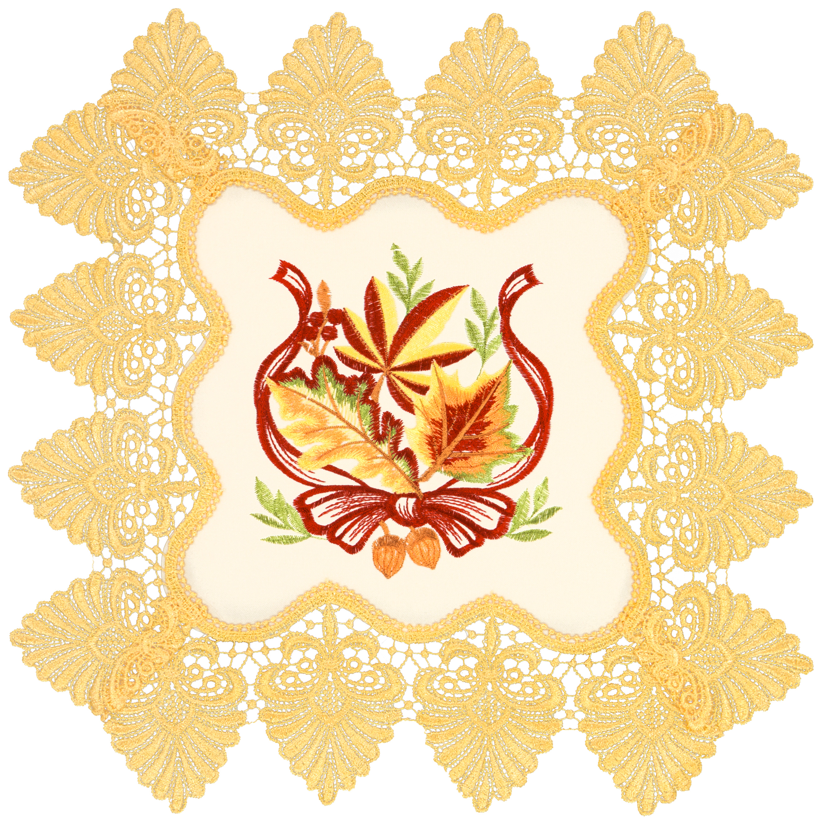 Tischdecke Herbst Deckchen 40x40 Spitze Untersetzer Tischwäsche Bestickt Blätter