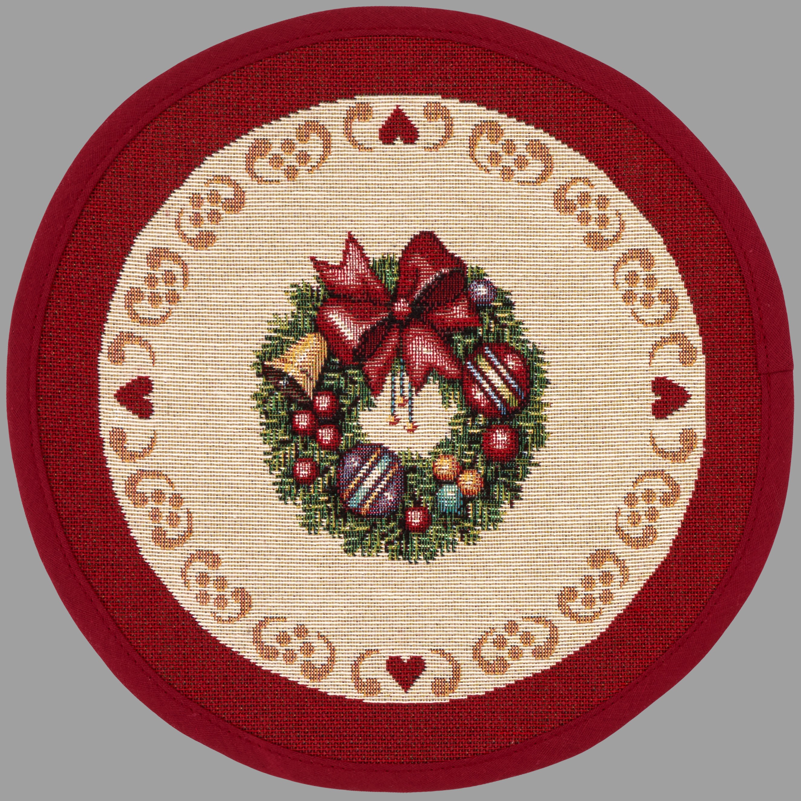 Tischdecke Weihnachten Gobelin Kranz Hossner 25 cm Rund Weihnachtsdeckchen