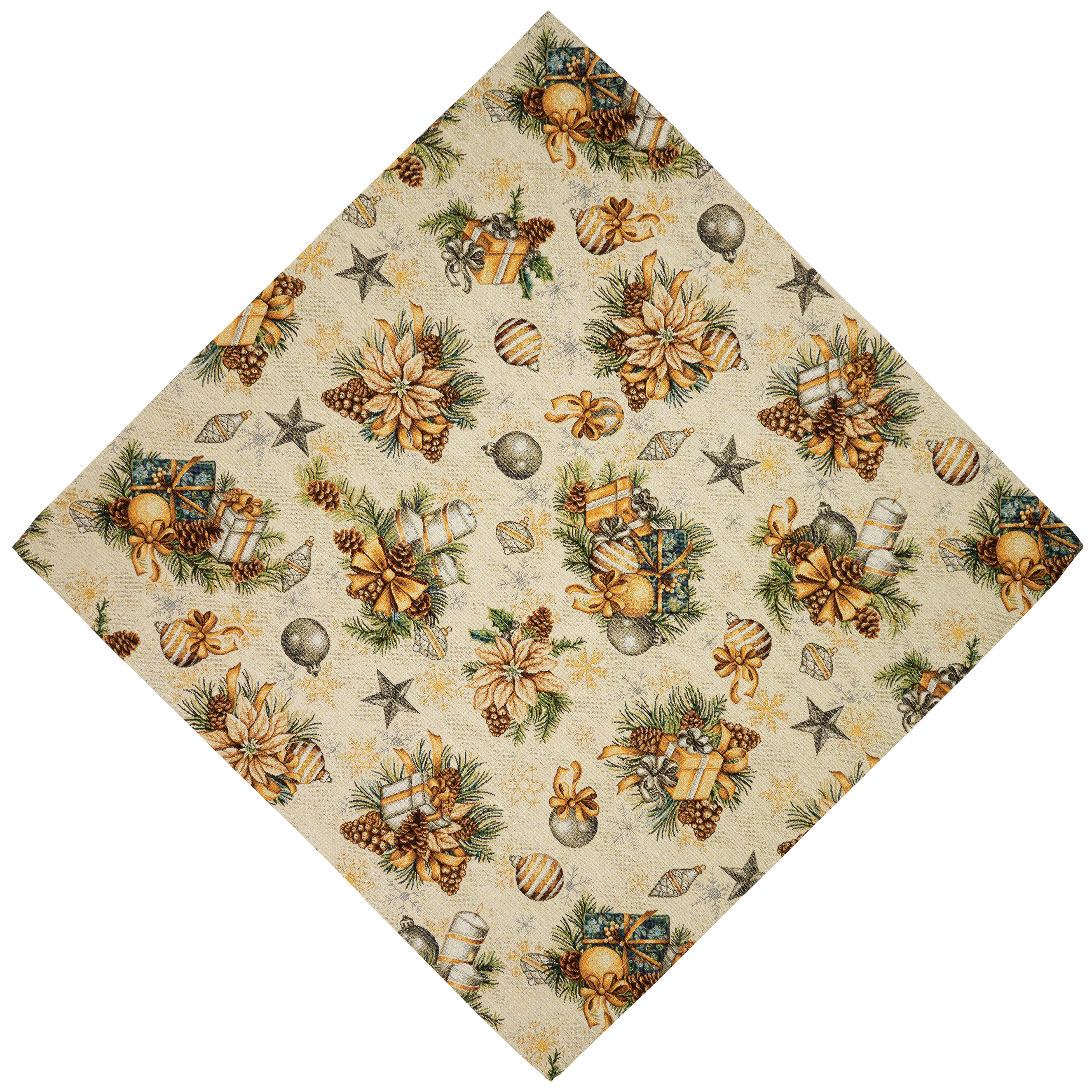 Tischdecke Weihnachten 110x110 Hossner Candela Gobelin Mitteldecke Weihnachtsdecke Decke Eckig Weihnachtsdekoration Gewebt Beige Gold