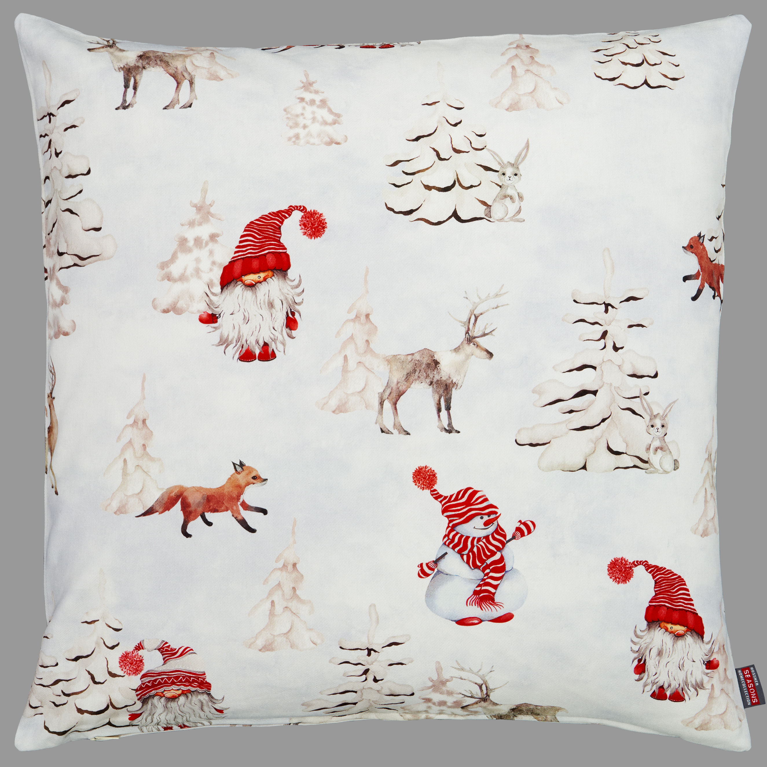 Kissenhülle Winter 50x50 HOSSNER Winterspaß Kissenbezug Weihnachten BAUMWOLLE Kissen Weihnachtsdekoration Landhaus