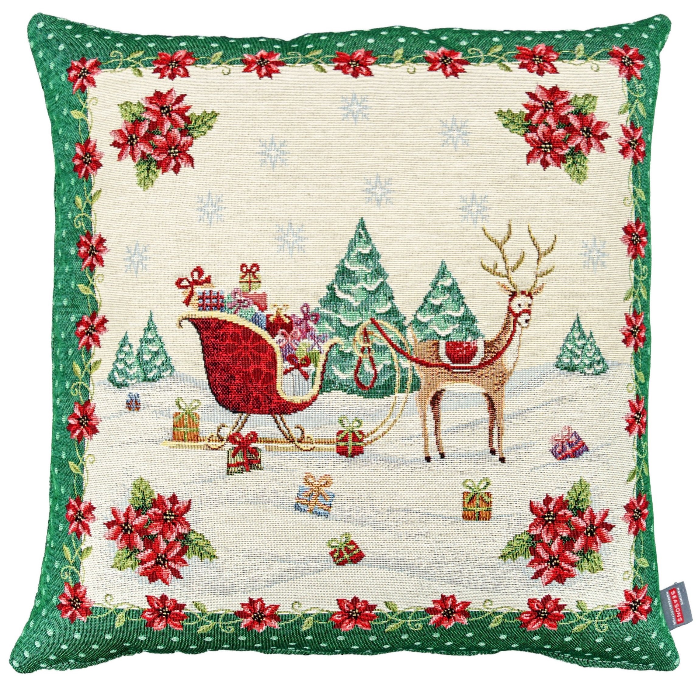 Kissenhülle Weihnachten Kissenbezug 45x45 cm Gobelin Kissen Schlitten  Sofakissen | eBay