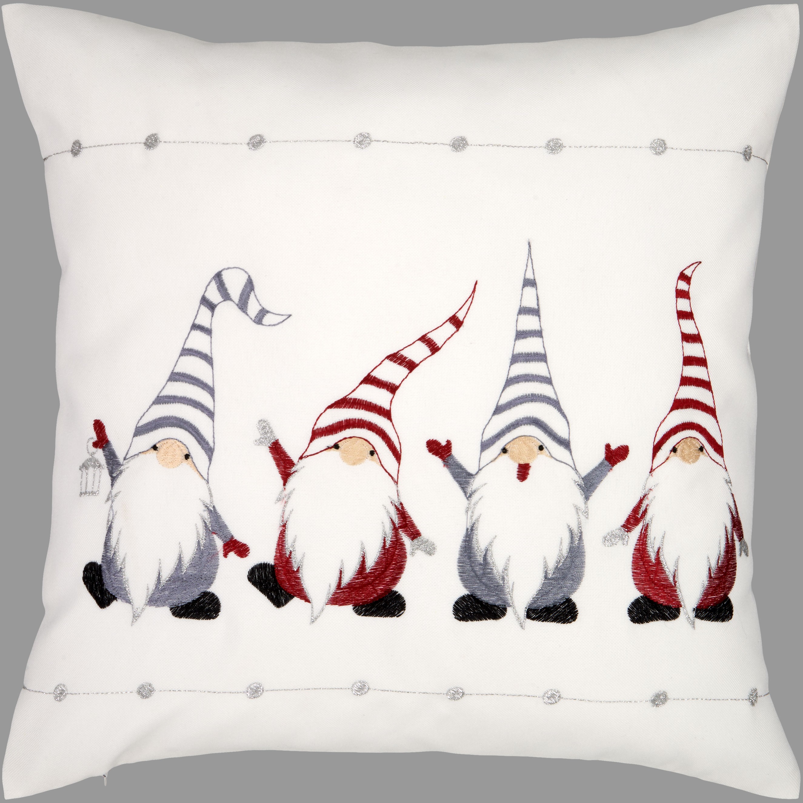 Kissenbezug Weihnachten Kissenhülle 40 x 40 Weiß Kissen Bestickt Wichtel Silber
