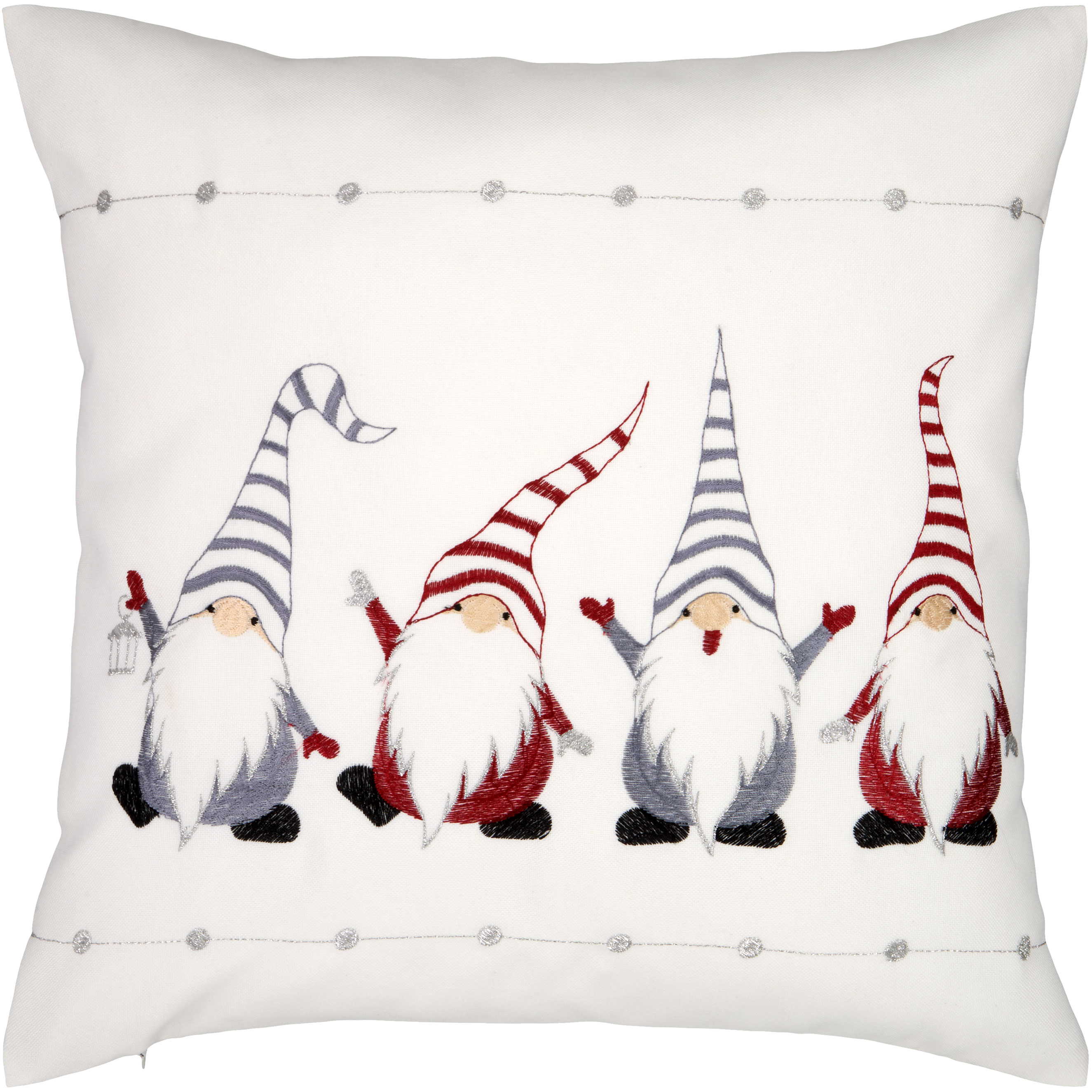 Kissenbezug Weihnachten Kissenhülle 40 x 40 Weiß Kissen Bestickt Wichtel Silber