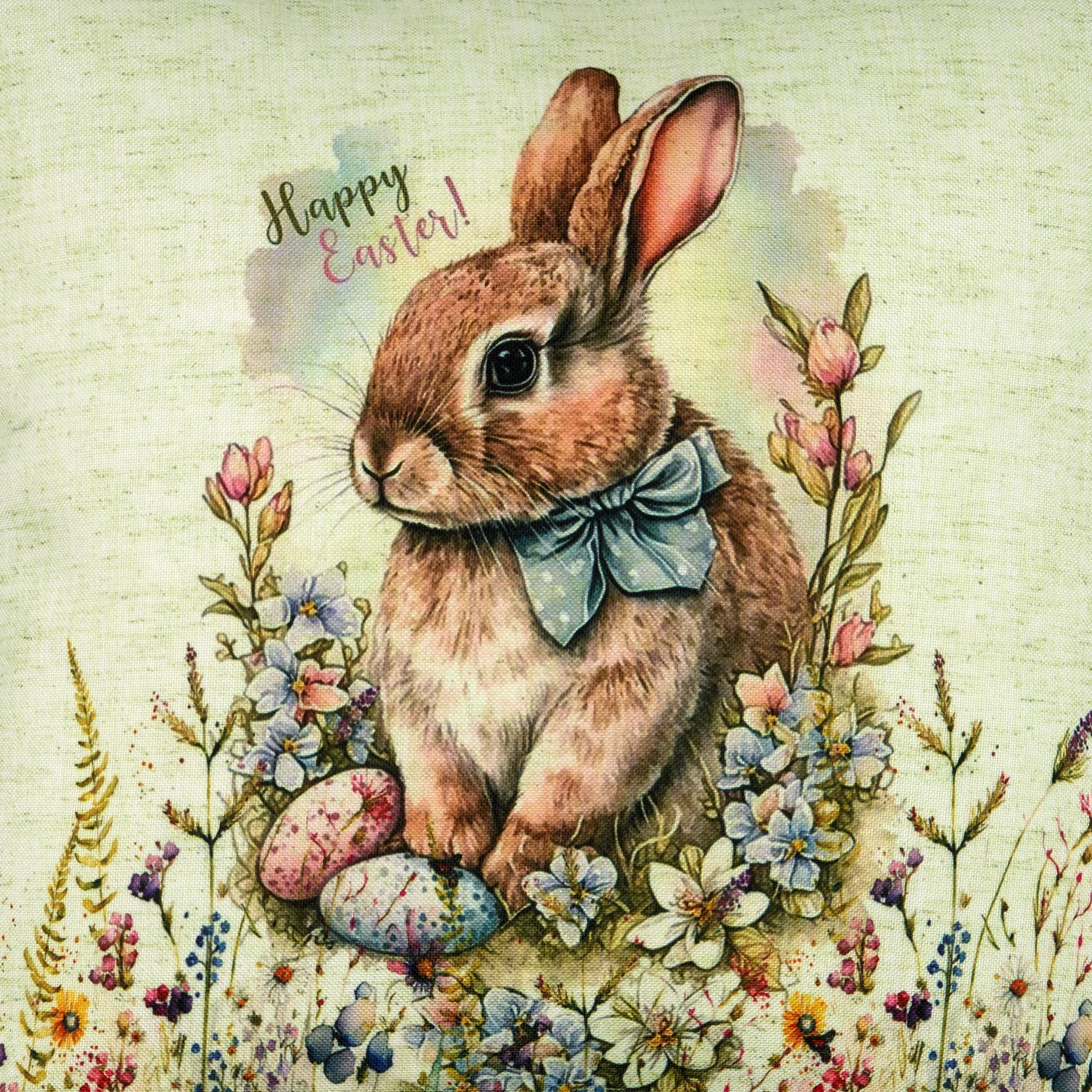 Happy Easter Kissenbezüge 45x45 Cm, 2 Stück – Osterhase & Frühlingsblumen Design, Baumwollleinen