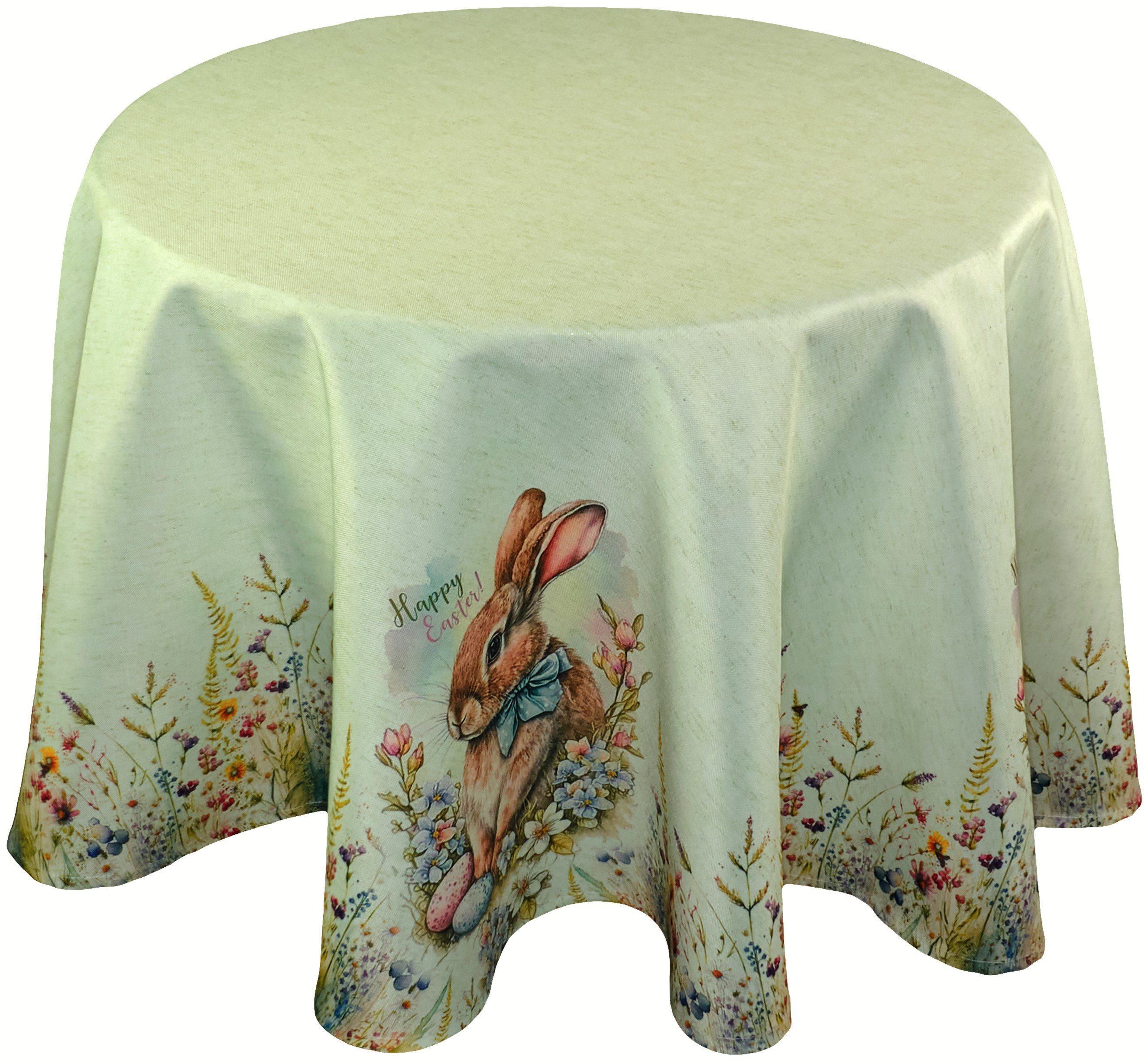 Tischdecke OSTERN Rund 150 cm Happy Easter Ostertischdecke Unterdecke Decke Hellgrün Landhaus Frühling Stoff Waschbar