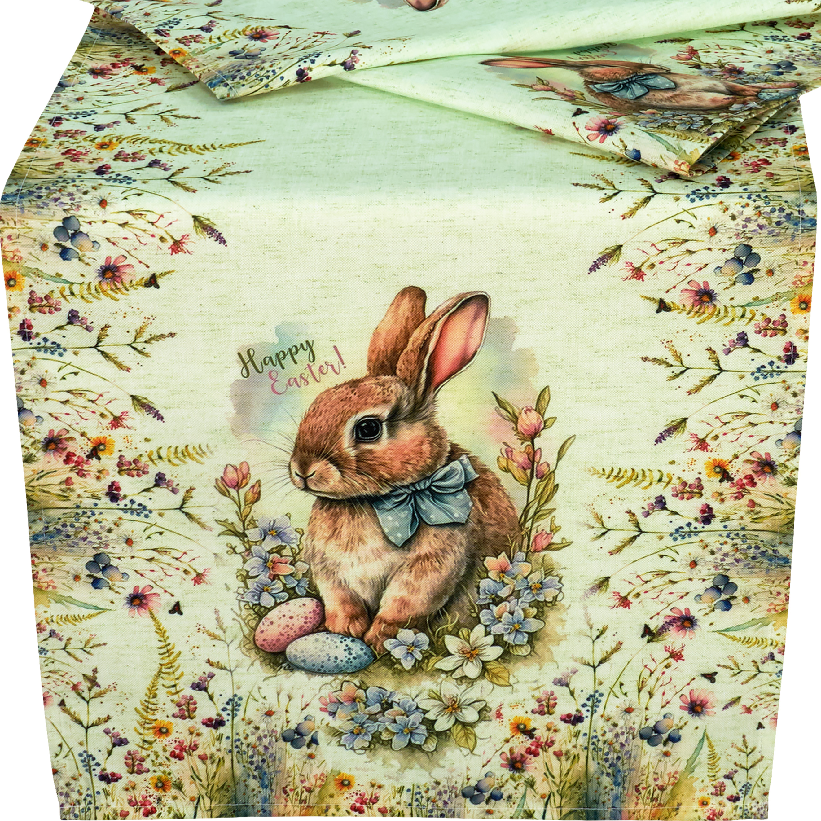 Tischläufer OSTERN 40x140 Happy Easter Tischdecke Ostertischdecke Mitteldecke Decke Hellgrün Landhaus Frühling Stoff Waschbar