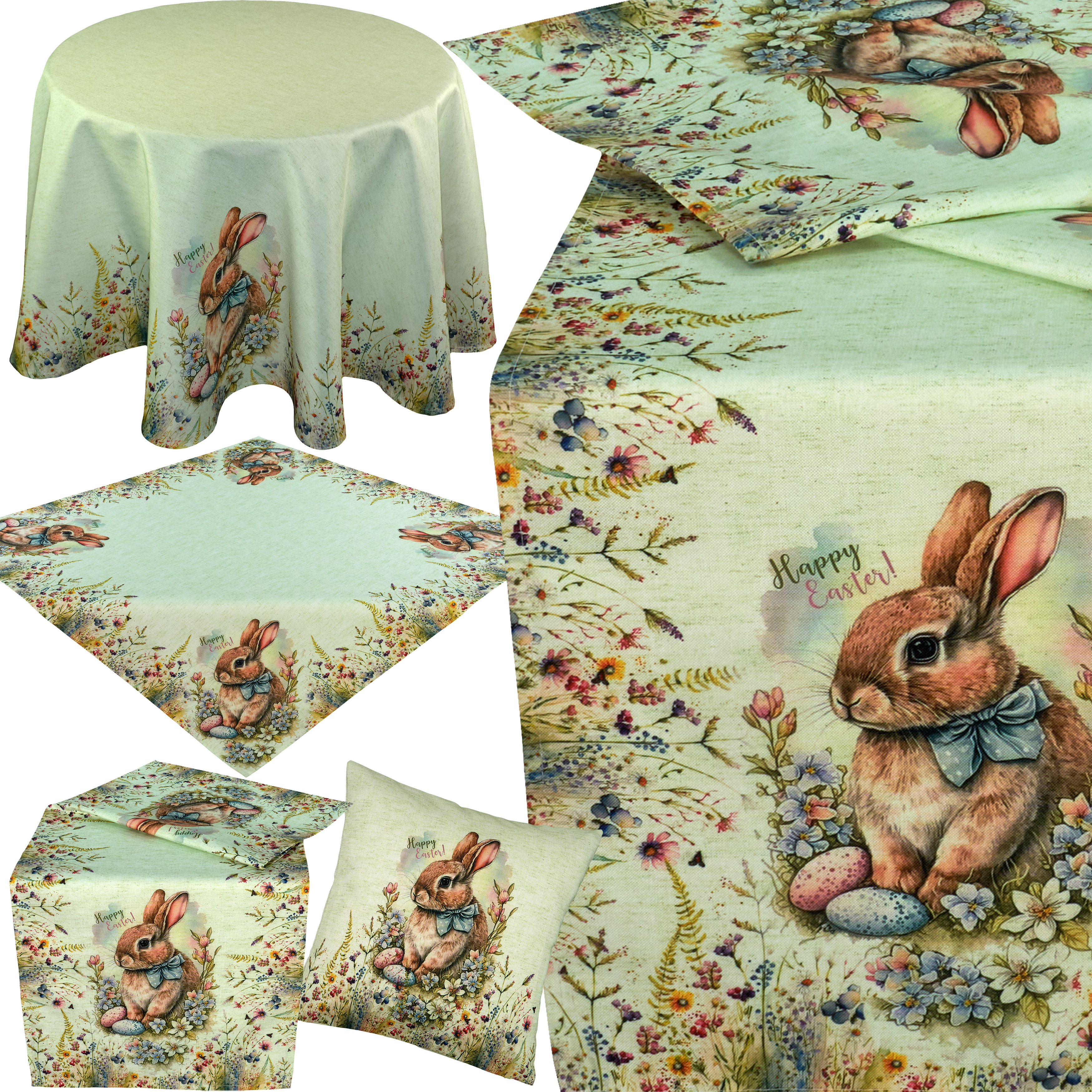 Ostern Tischdecke Tischläufer Tafeltuch Kissenbezug Stoff Happy