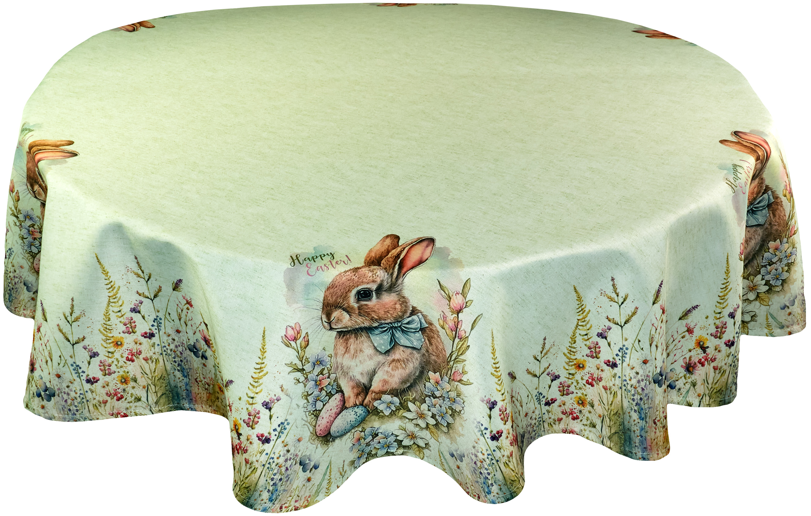 Tischdecke OSTERN Rund 150 cm Happy Easter Ostertischdecke Unterdecke Decke Hellgrün Landhaus Frühling Stoff Waschbar
