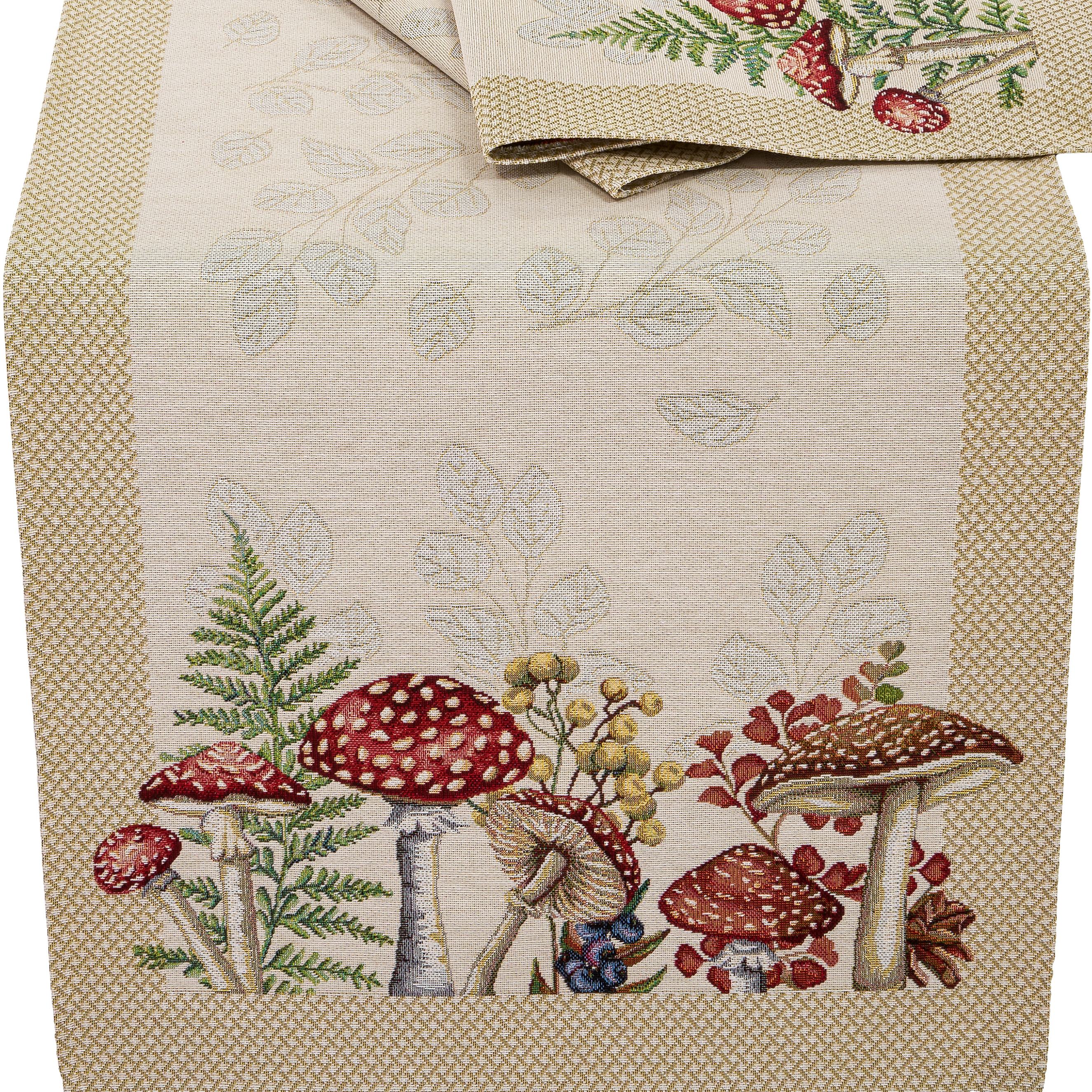 Tischläufer Gobelin Fliegenpilze Herbst 45x140 Tischdecke Beige Made in Germany