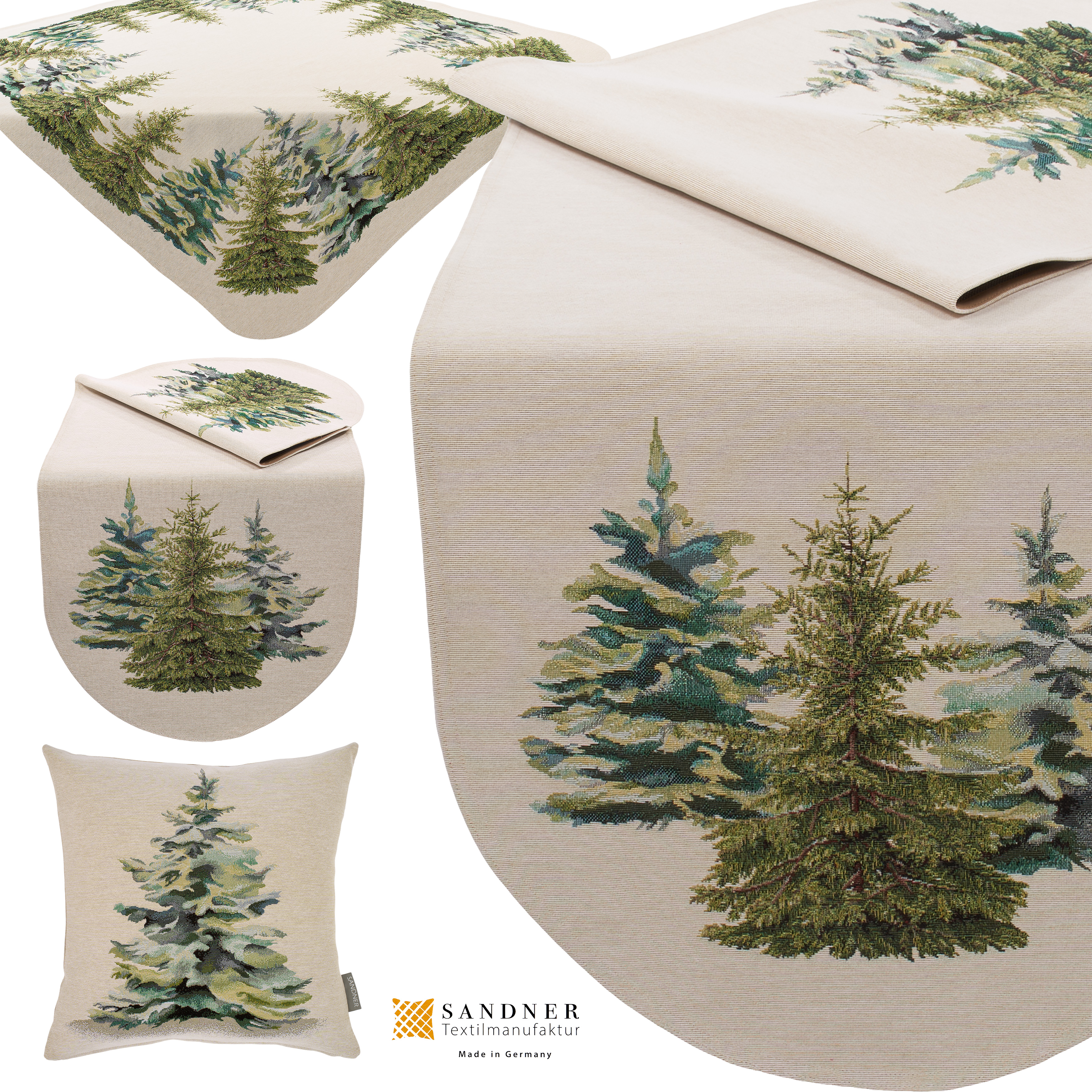 Tischläufer Weihnachten Sandner Wald Oval 38x100 Gobelin Tischdecke Made in Germany