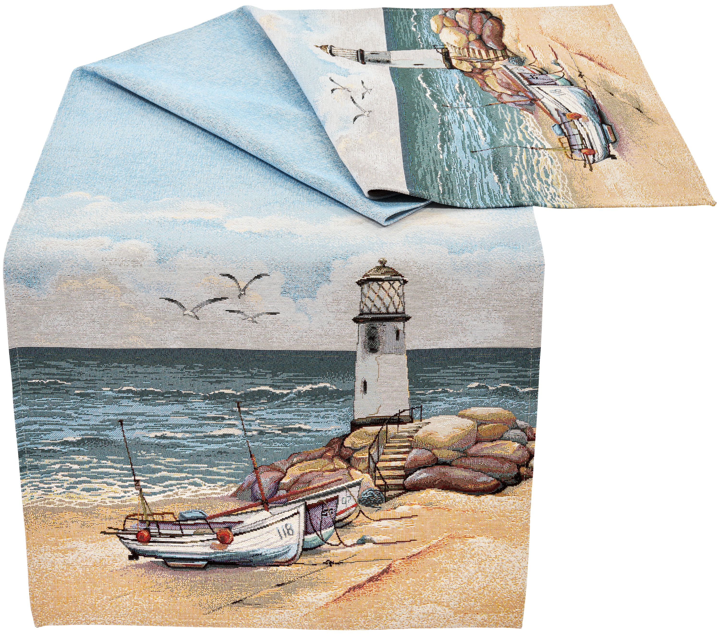 Tischläufer Mitteldecke Leuchtturm & Maritimes Blau Weiß Tischwäsche 40x90cm