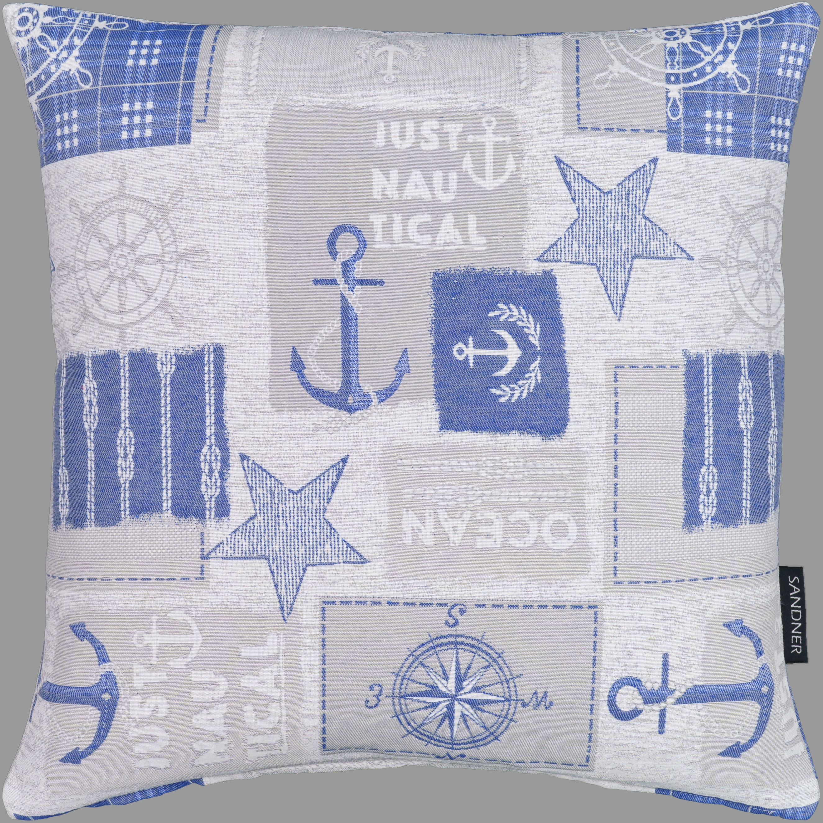 Kissenhülle Maritim 45x45 Sandner Ozean Dekokissen Kissenbezug Kissen Beidseitig Gewebt Sofakissen Stoff Eckig Blau Reißverschluss