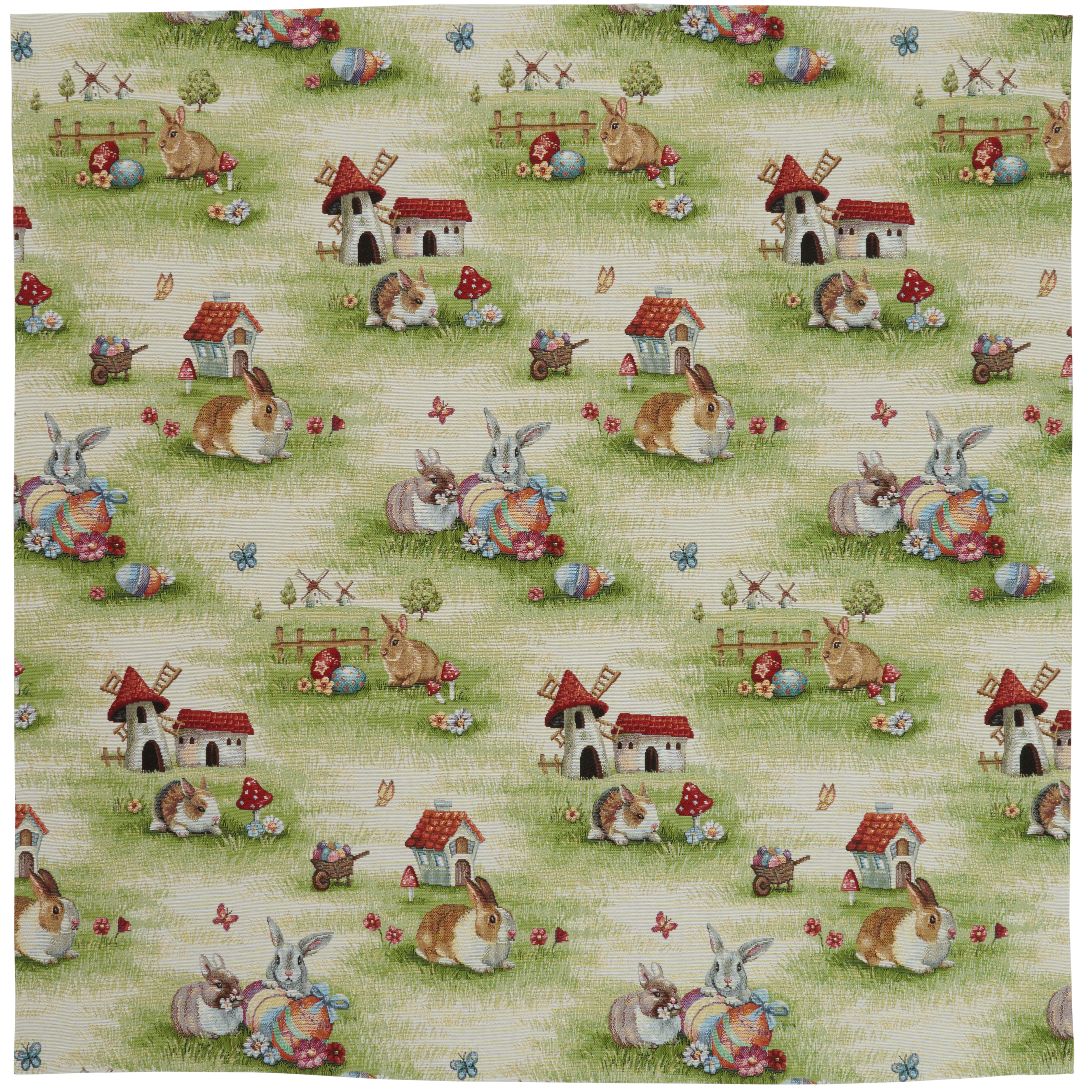 Tischdecke Ostern 85x85 Sandner Getümmel Gobelin Osterdecke Mitteldecke Landhaus Hasen Decke Osterdekoration Eckig Gewebt Grün Bunt
