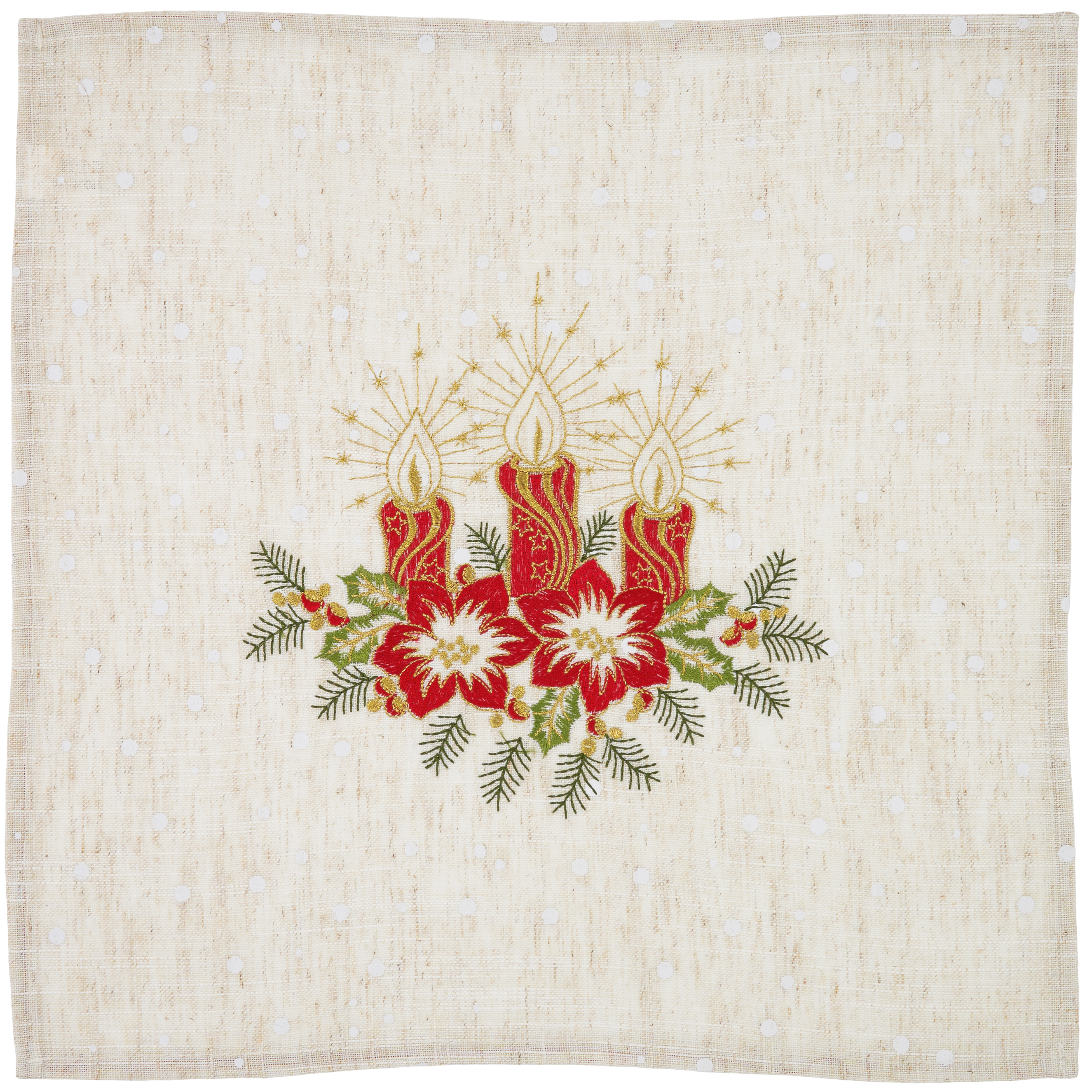 Tischdecke Weihnachten 40x40 Kerzen Leinenoptik Deckchen Bestickt Weihnachtsdeckchen Stoff