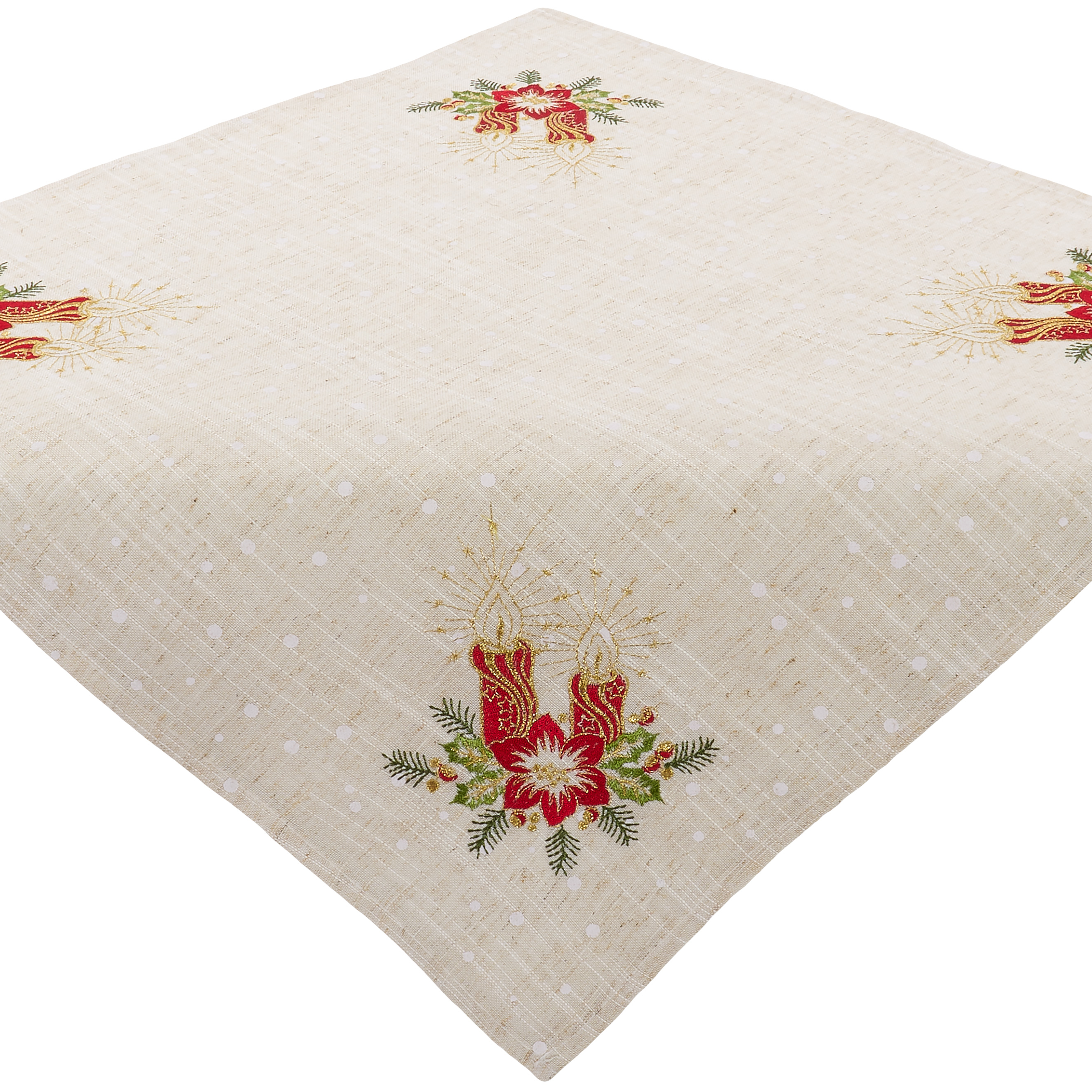 Tischdecke Weihnachten 60x60 Kerzen Leinenoptik Mitteldecke Bestickt Weihnachtsdecke Stoff