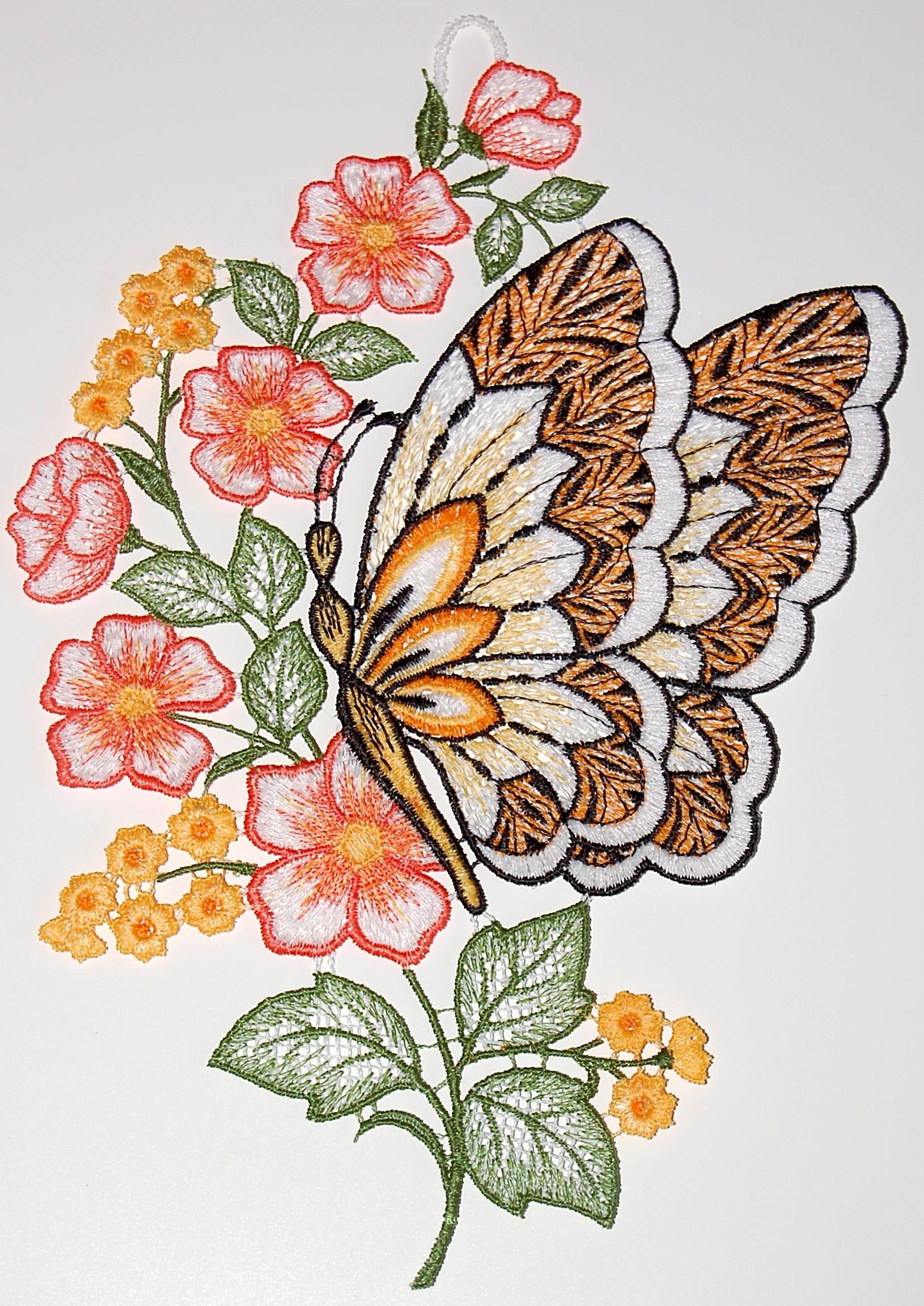 Plauener Stickerei Fensterbild Spitze Schmetterling