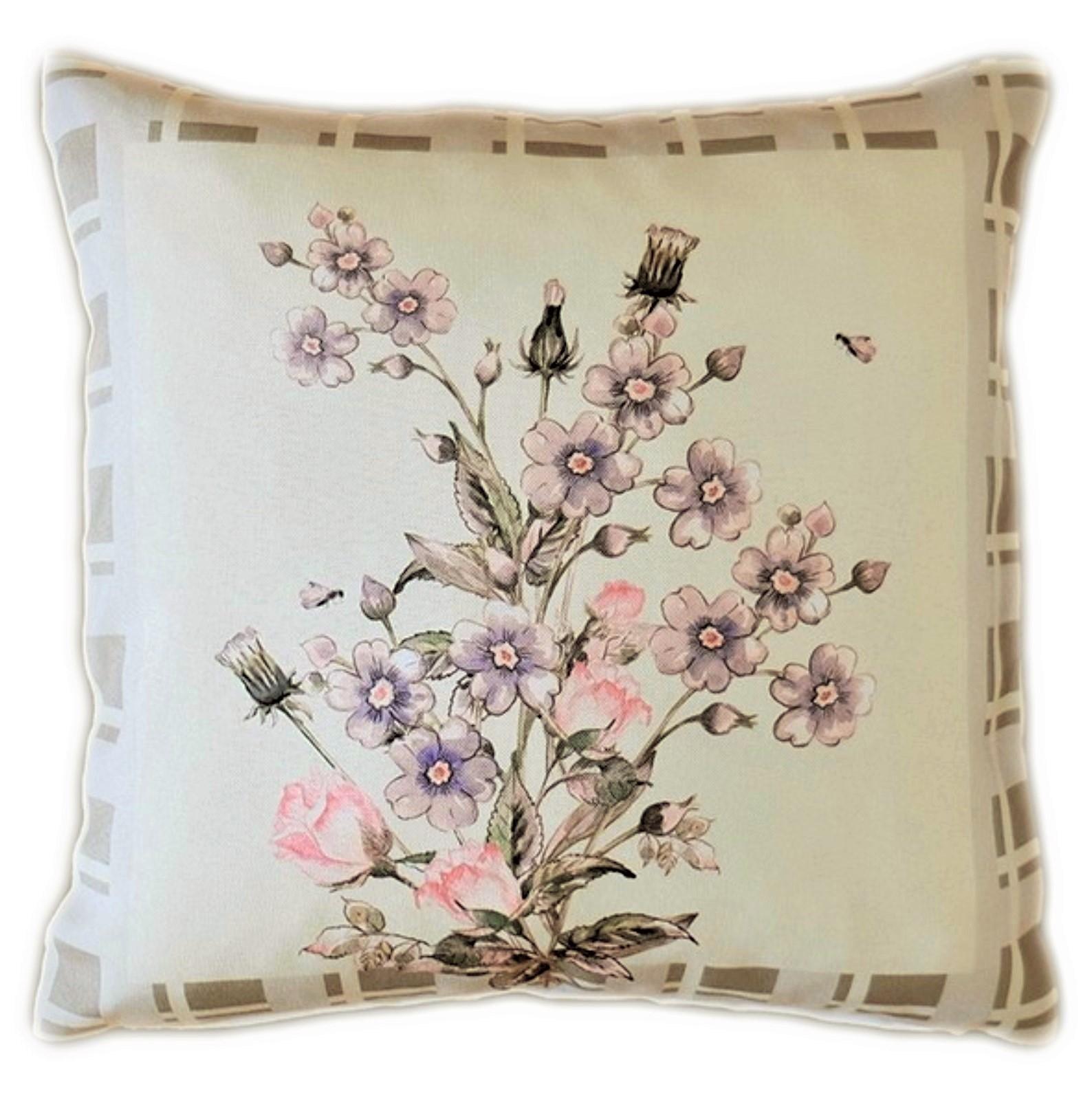 Kissenhülle 40x40 Blumenstrauß Kissenbezug Dekokissen Kissen Beige Stoff Reißverschluss