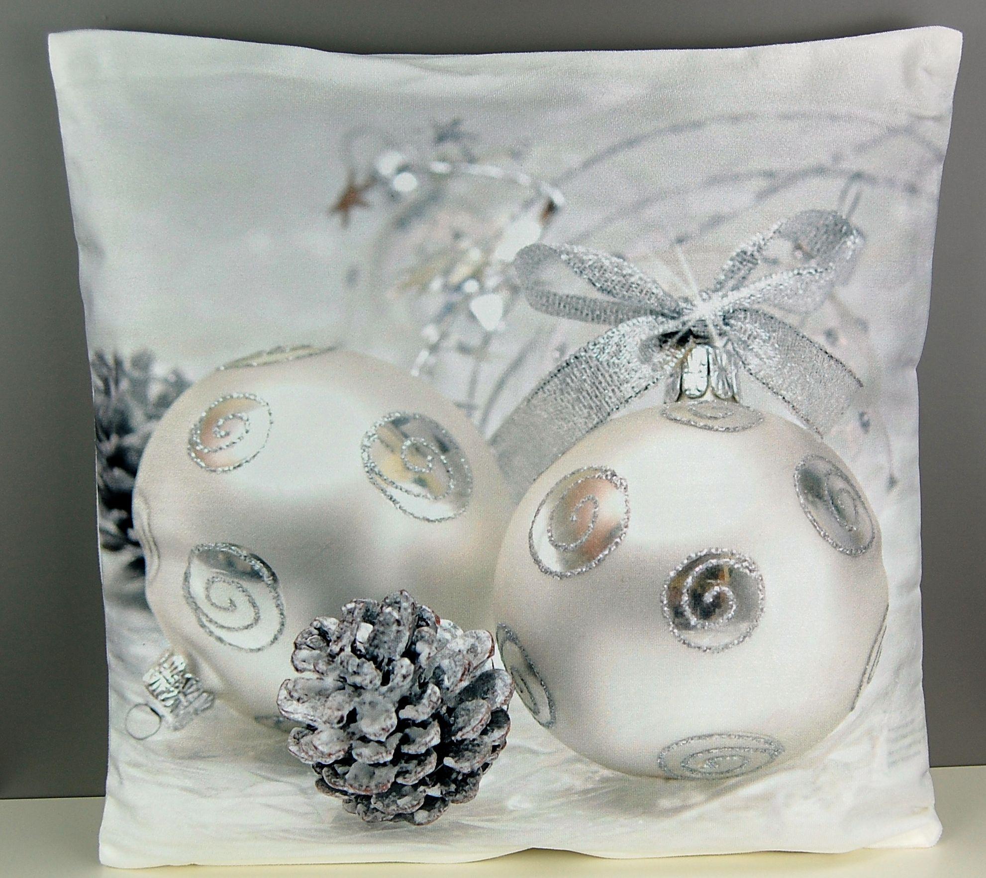 Weihnachtskissen 40x40 Cm – Motiv 'Noel' Mit Mistelkranz, Weißer Bezug, Polyester