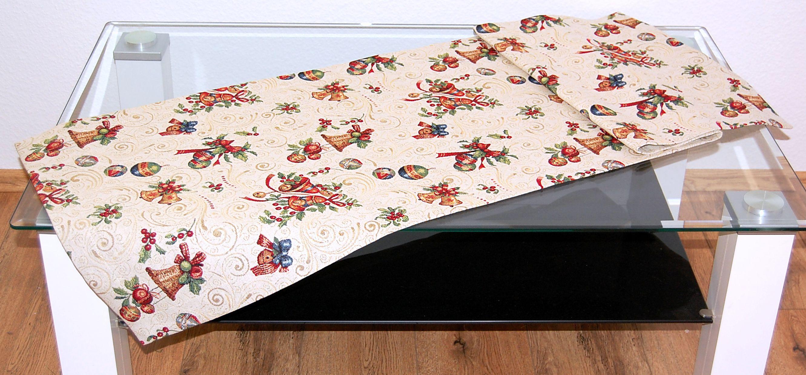 Tischläufer Weihnachten 50x320 cm Gobelin Weihnachtsdecke Tischband Beige  Hossner