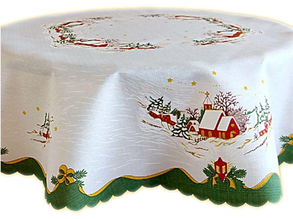 Tischdecke WEIHNACHTEN rund 135 cm Weiß Bunt Winterland pflegeleicht