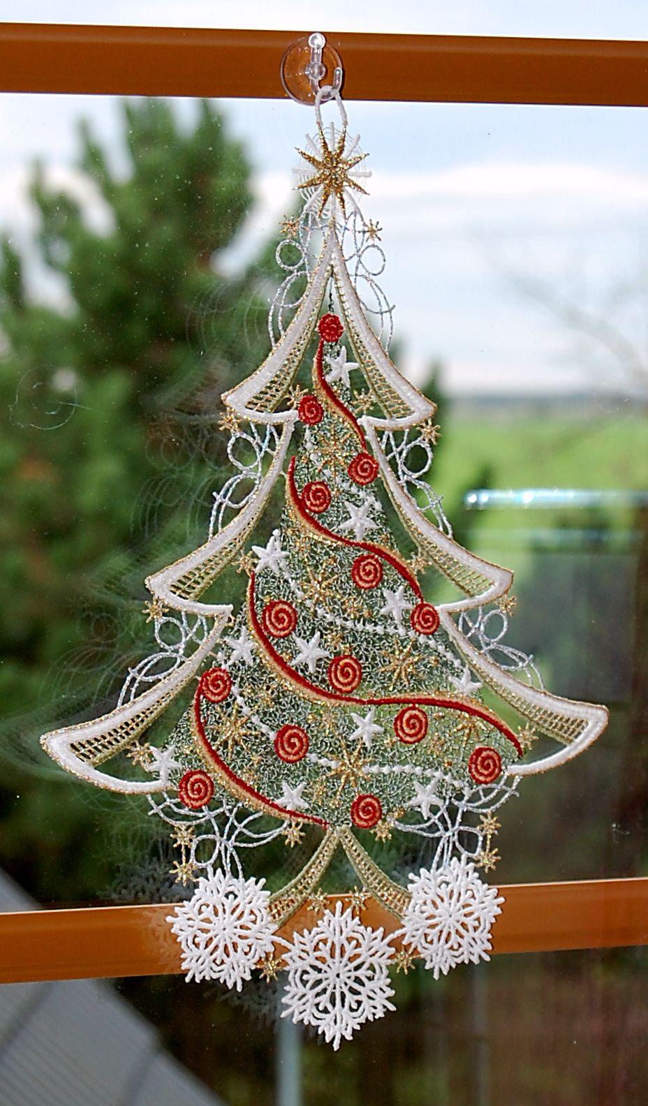 Plauener Spitze Fensterbild Weihnachten Fensterdekoration Modern Glocke  Silber