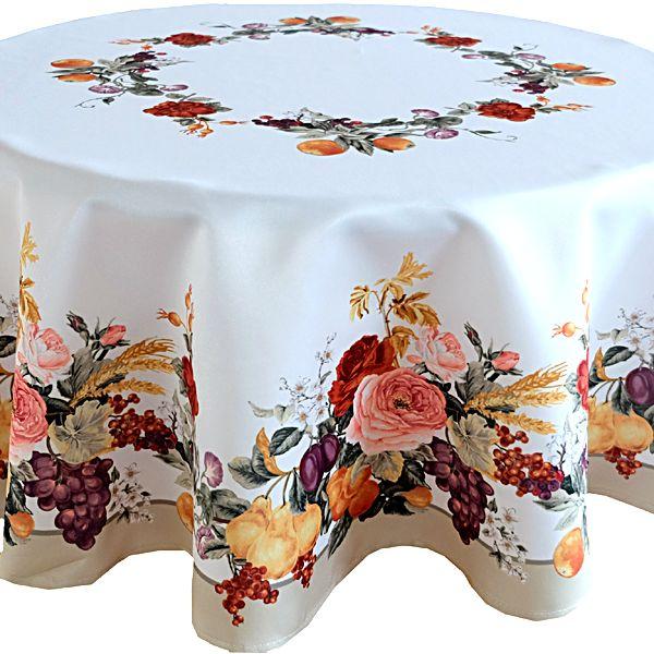 Tischdecke Herbst Rund 150 cm Rosen Früchte Decke Pflegeleicht Mitteldecke Tischdekoration Unterdecke Stoff Bedruckt