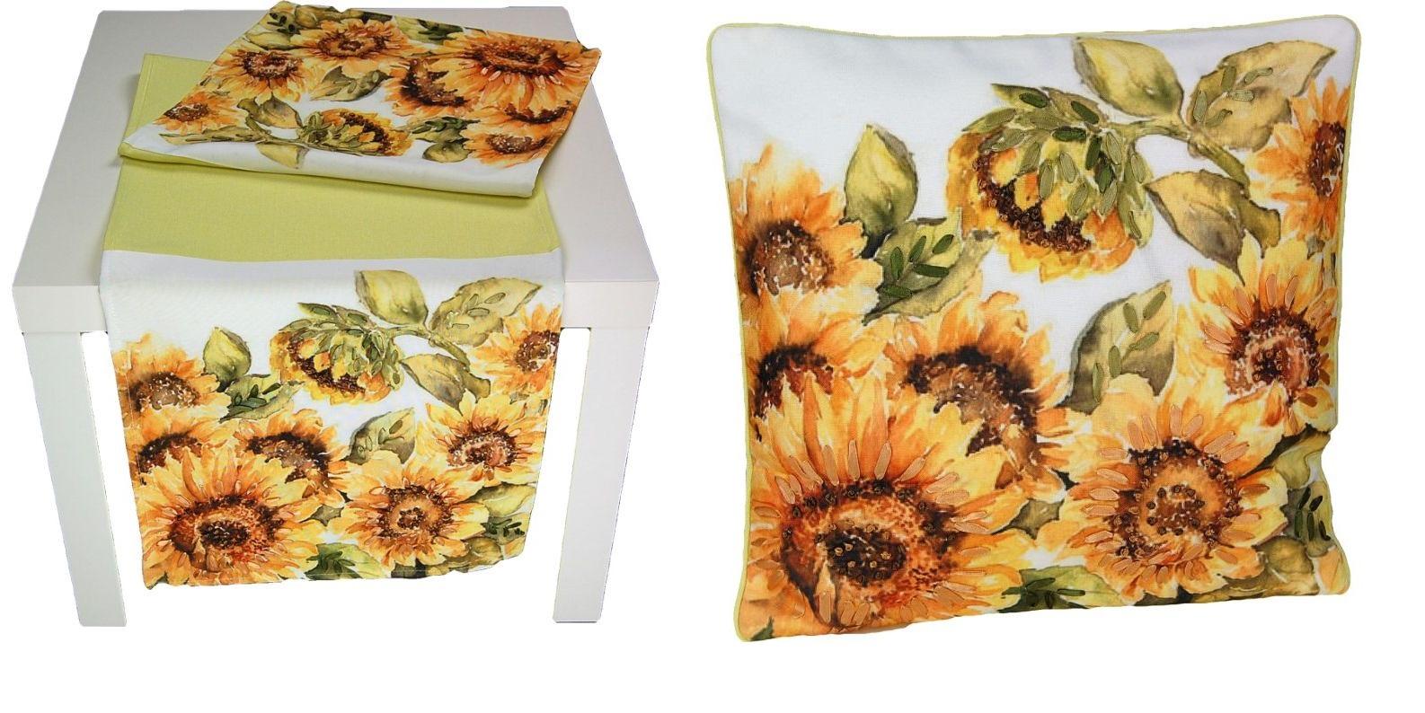 Tischdecken Decke Läufer Tischläufer Kissenhüllen Kissen Leinenoptik Sunflower