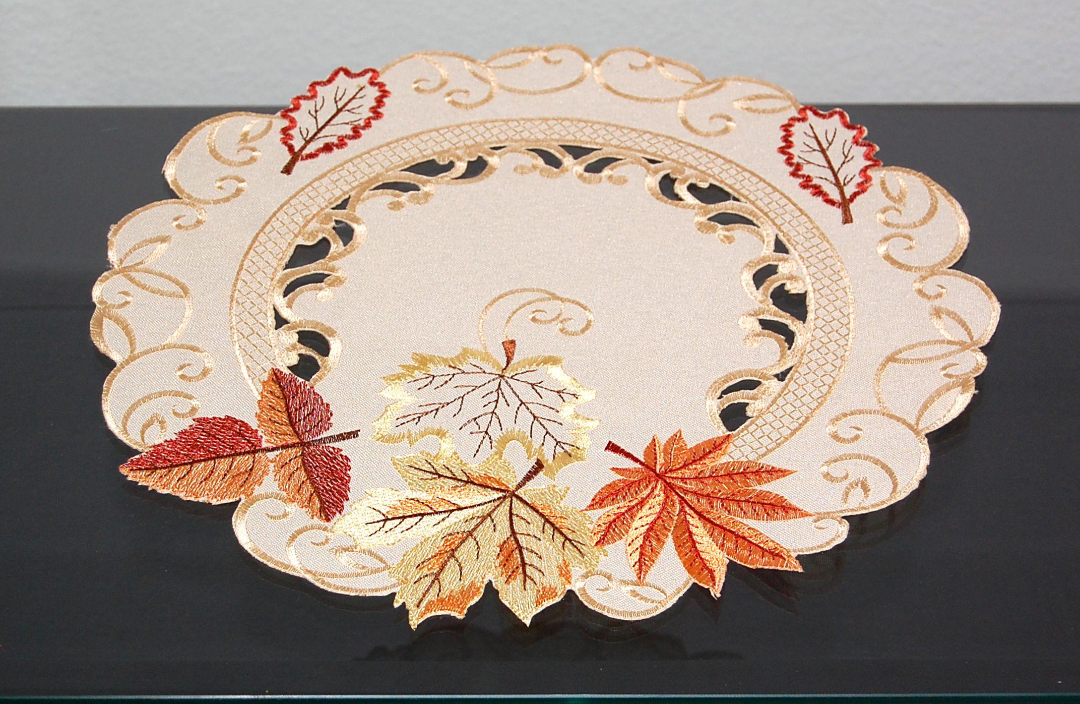 Tischläufer Tischdecke Mitteldecke Deckchen Leinen-Optik Herbst Blätter Natur 