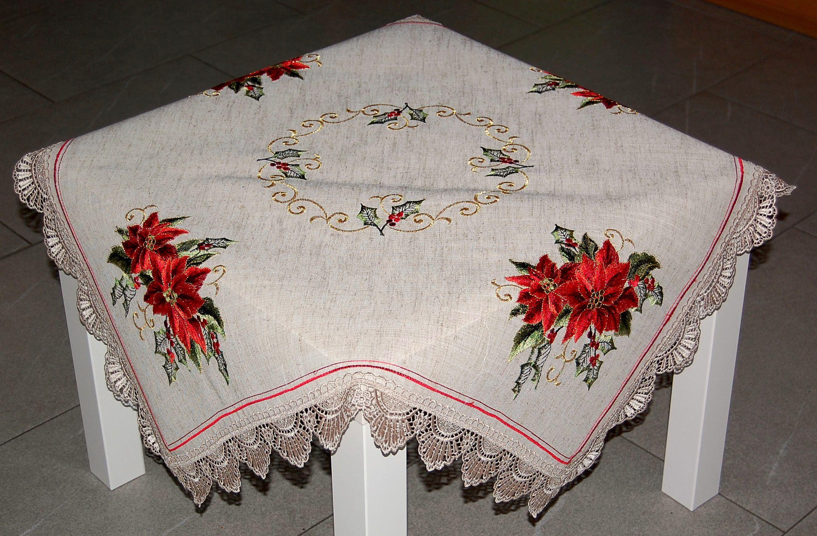 Tischdecke Weihnachten Beige Rot Spitze Weihnachtsdecke Decke