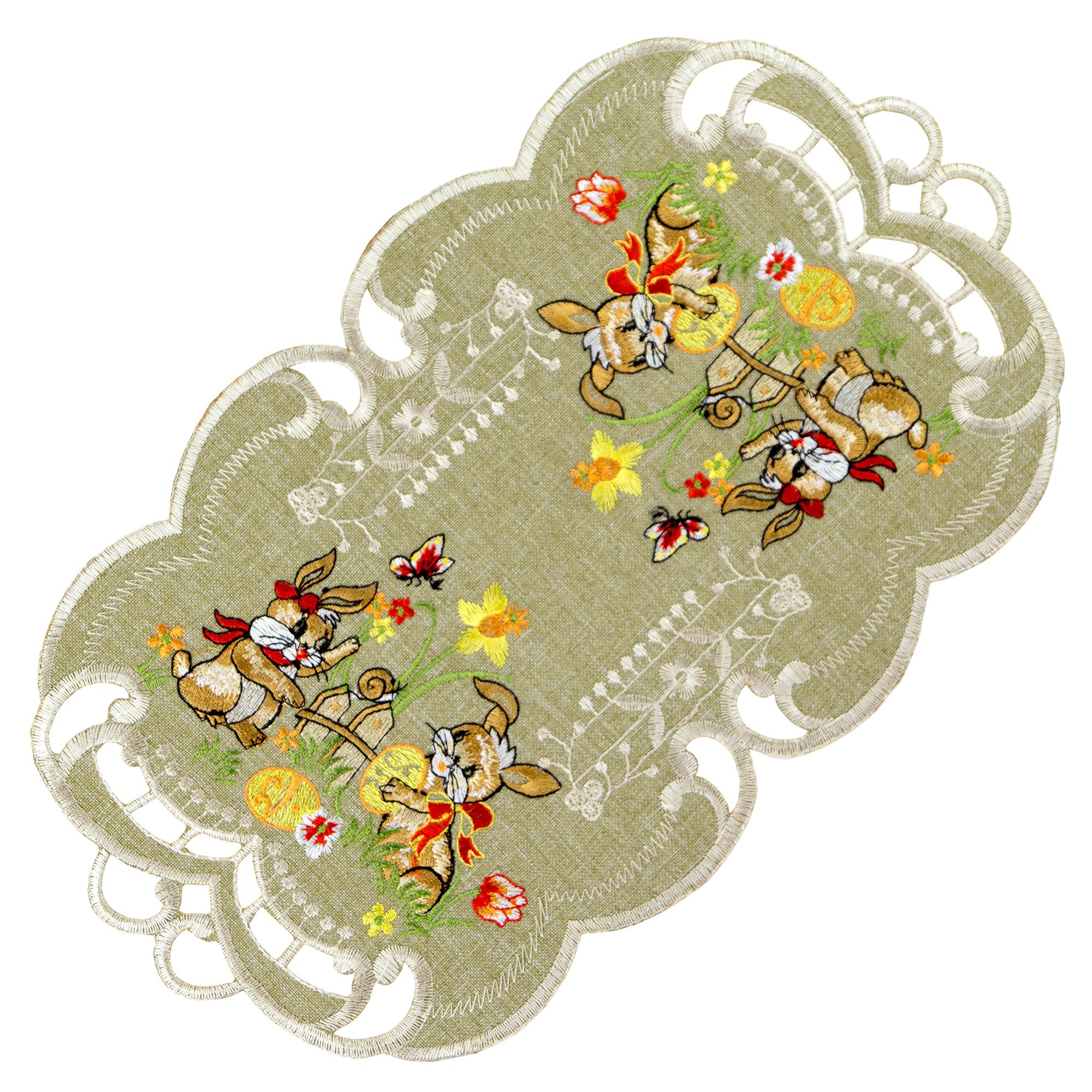 Deckchen Ostern Oval 22x37 cm Osterdecke Antikgrün Tischdecke Osterdeko