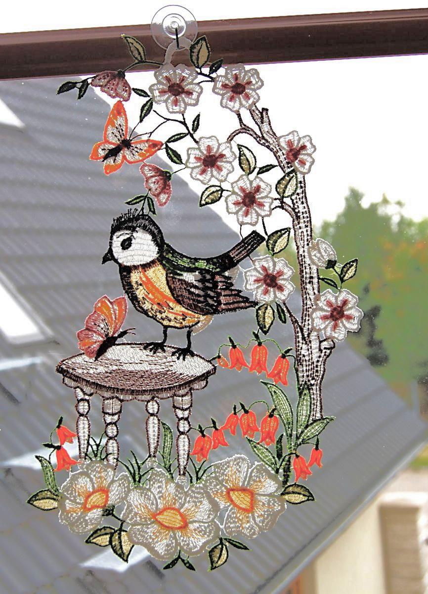 Plauener Stickerei Fensterbild Spitze Schmetterling Fensterdeko Frühling  Sommer | eBay