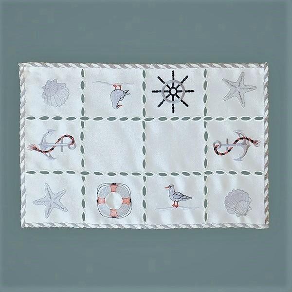 MARITIME Tischdecke Tischläufer Deckchen Kissenhülle Weiß Rot Nautik